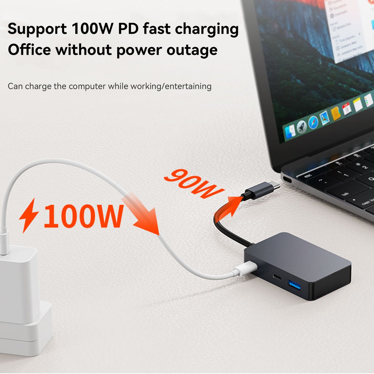 5 in 1 TYPE-C+USB3.0*3+PD100W+USB-C Data Interface Hub Adapter Dock for MacBook