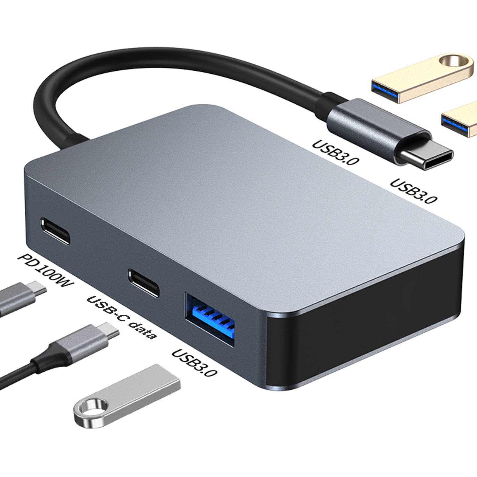 5 in 1 TYPE-C+USB3.0*3+PD100W+USB-C Data Interface Hub Adapter Dock for MacBook