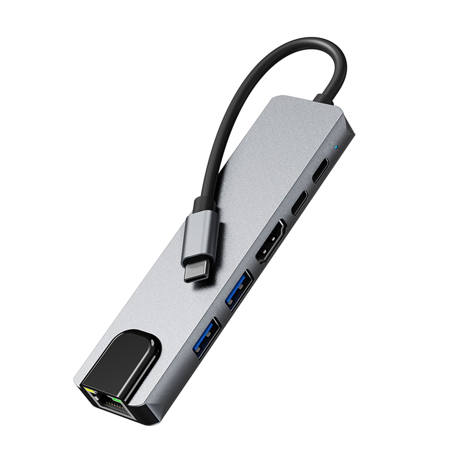 6 in 1 TYPE-C to HDMI+USB3.0+2.0+RJ45 100M+PD+Data Interface Hub Adapter Dock