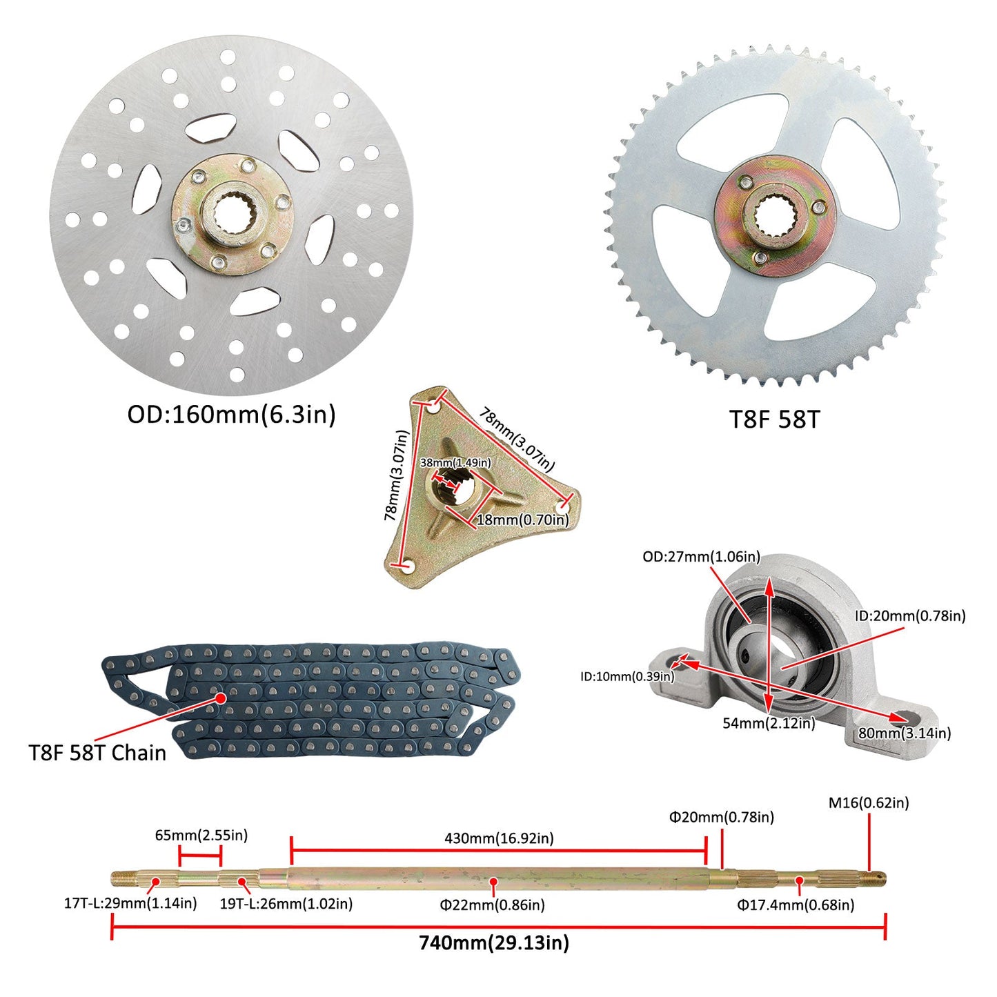 Various ATV Quad Go Kart Rear Live Axle Kit Sprocket Brake Wheel