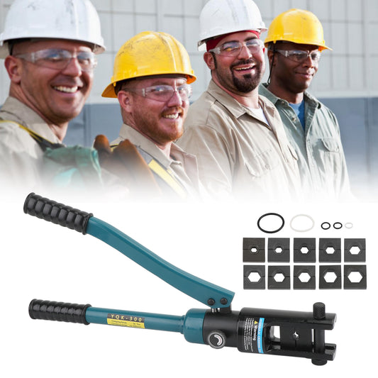 16 Ton Hydraulic Cable Lug Crimper Tool Kit, 6 AWG - 600 MCM, with 11 Upgraded Black Dies & Case