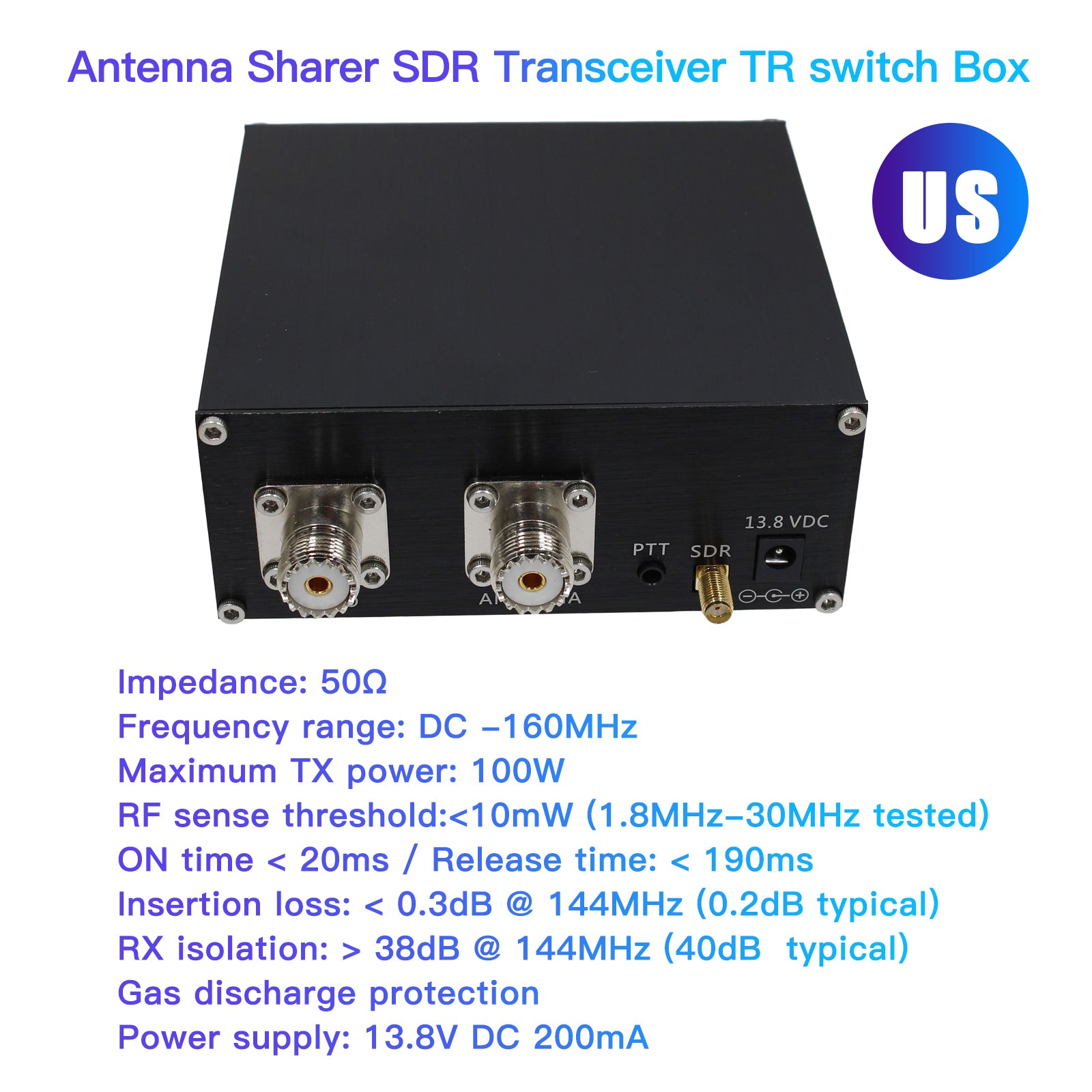 SDR Receive Switch Antenna Sharing Transceiver TR Switch Box 100W DC 160MHz US