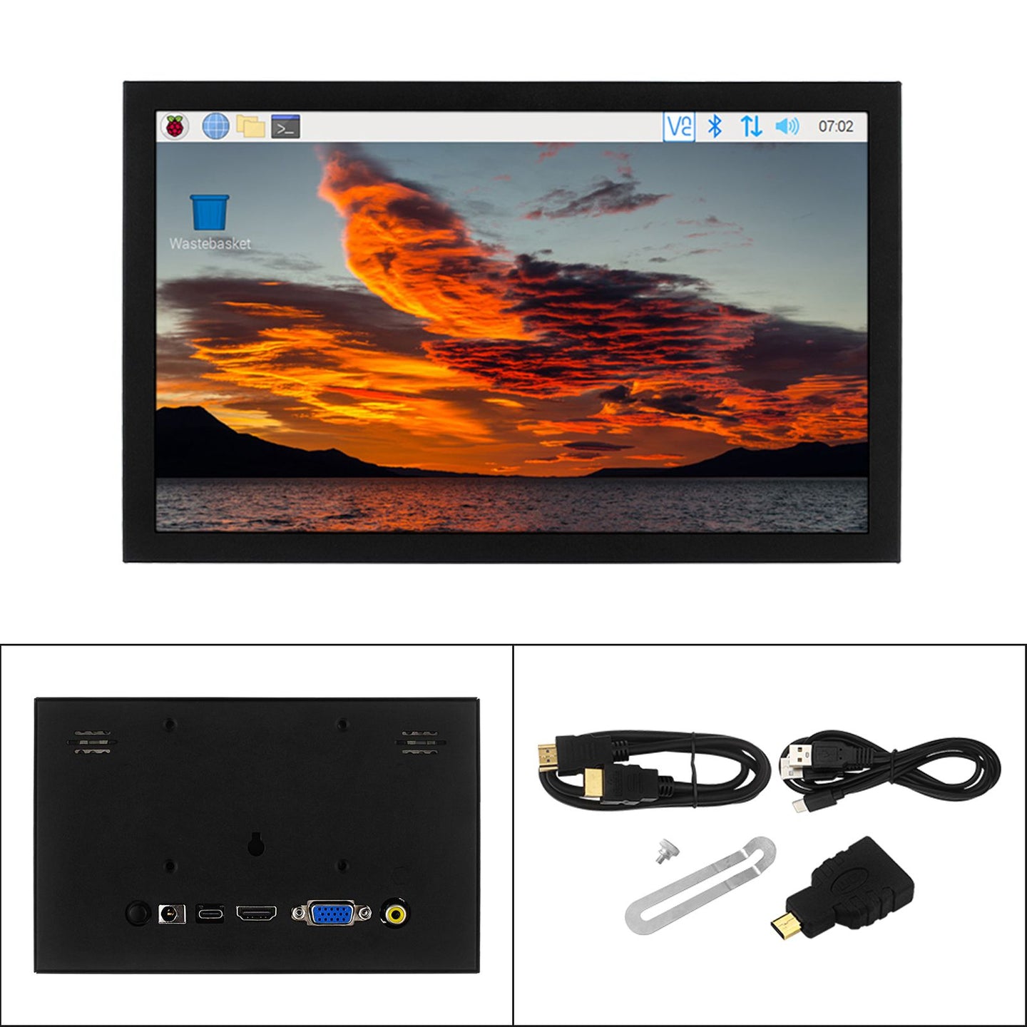 7-inch HD Display IPS Display VGA/AV/HDMI Interface Raspberry Pi PC Sub-Screen