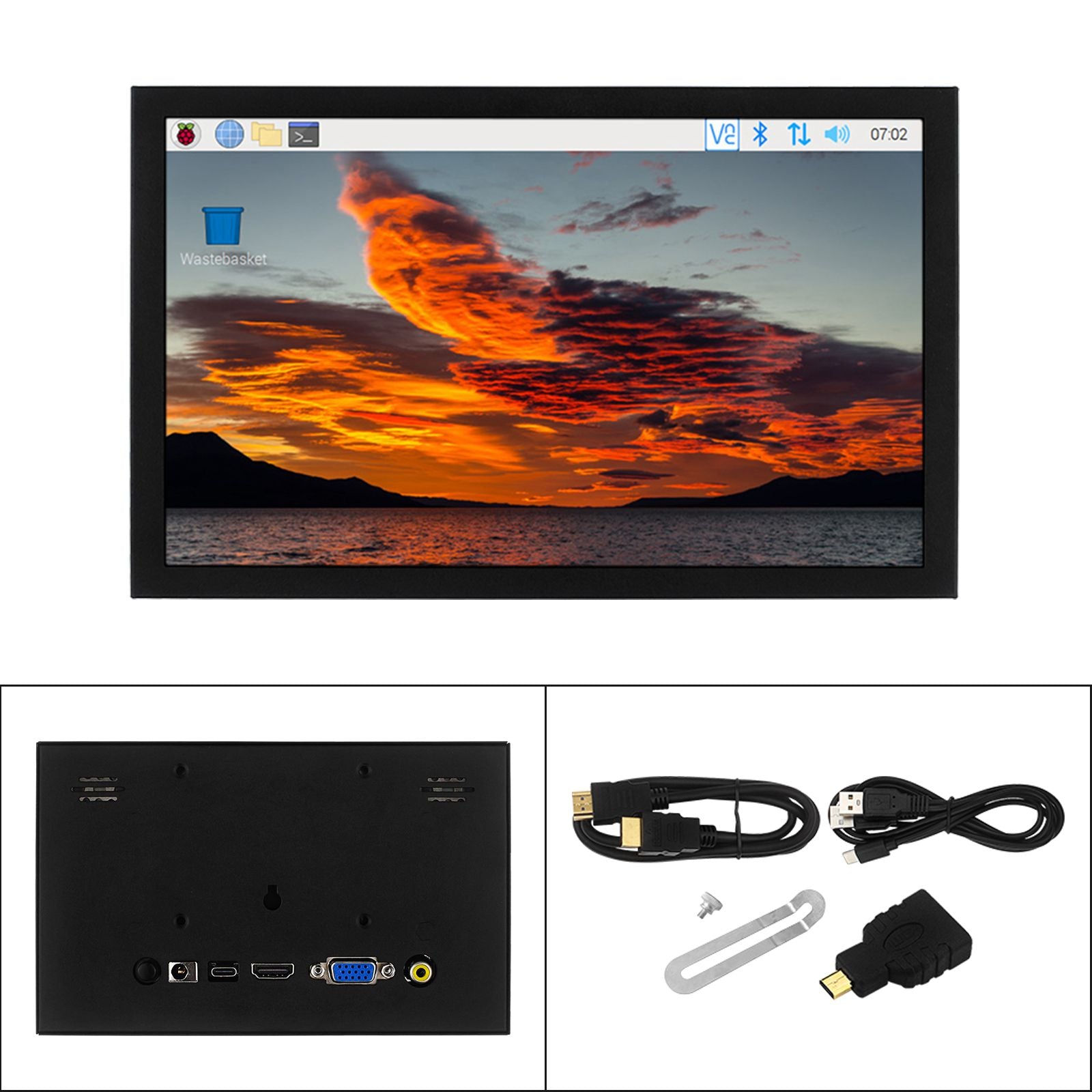 7-inch HD Display IPS Display VGA/AV/HDMI Interface Raspberry Pi PC Sub-Screen