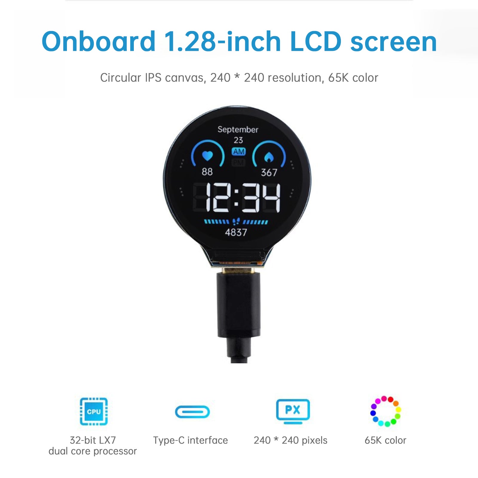 ESP32 S3 Development Board with 1.28-inch LCD Screen Round IPS Screen Bluetooth