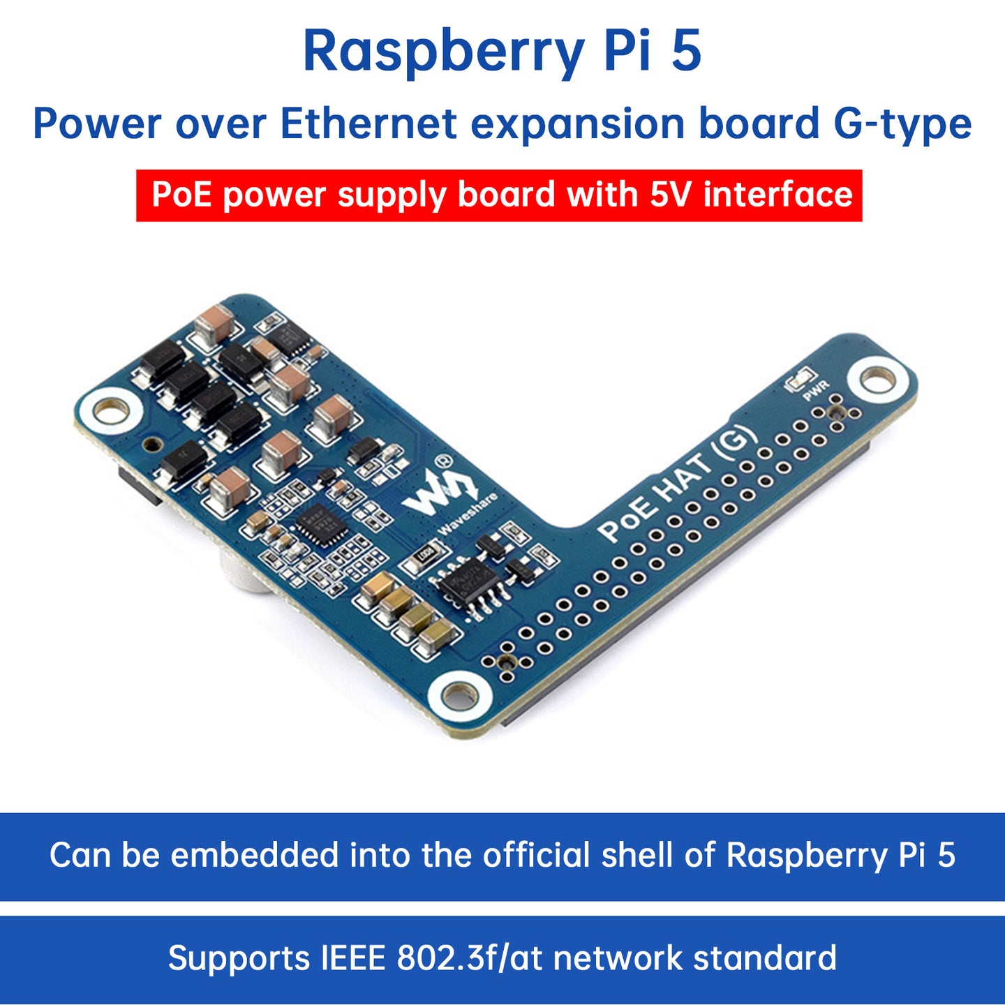 Raspberry Pi 5 Ethernet Expansion Board PoE Power Supply For Official Shell