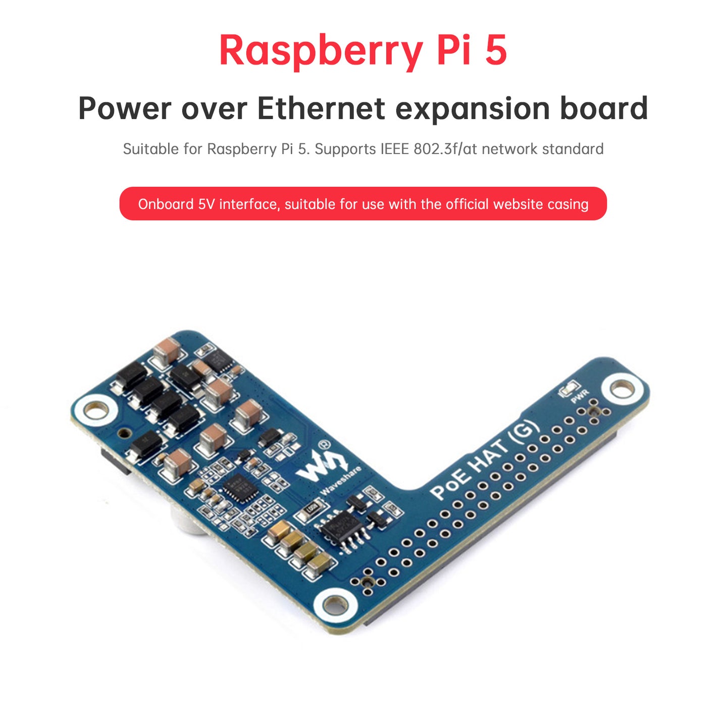 Raspberry Pi 5 Ethernet Expansion Board PoE Power Supply For Official Shell
