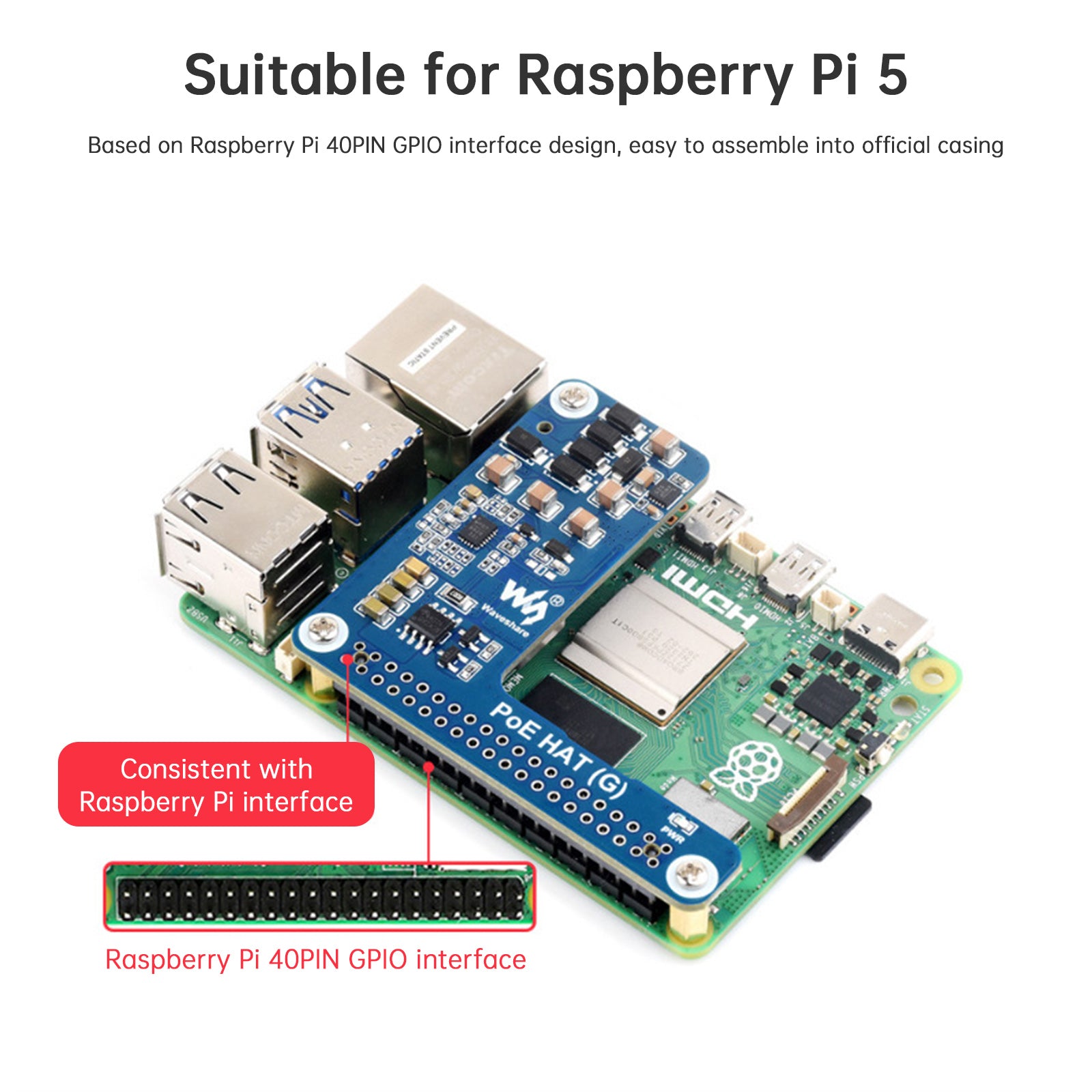 Raspberry Pi 5 Ethernet Expansion Board PoE Power Supply For Official Shell