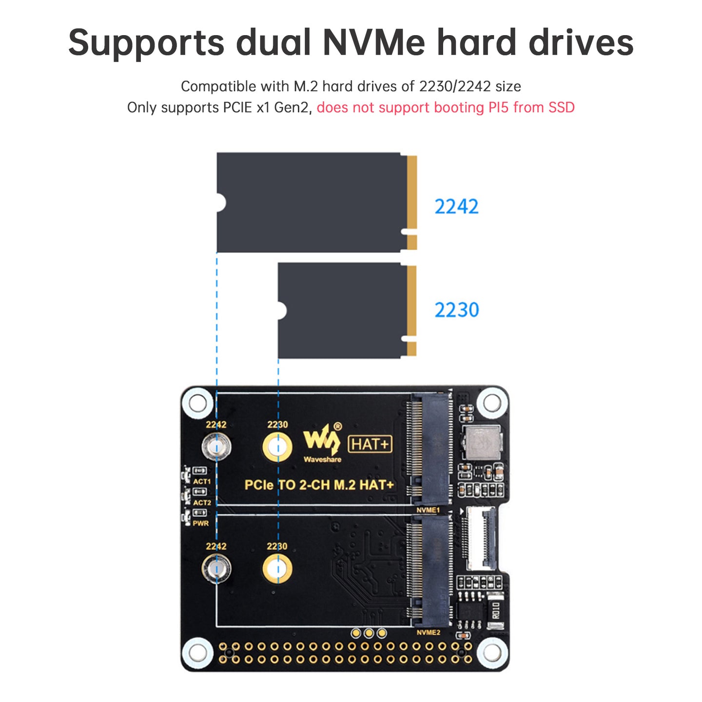 Raspberry Pi 5th Generation PCIe to Dual-Channel M.2 Adapter Board Nvme Protocol