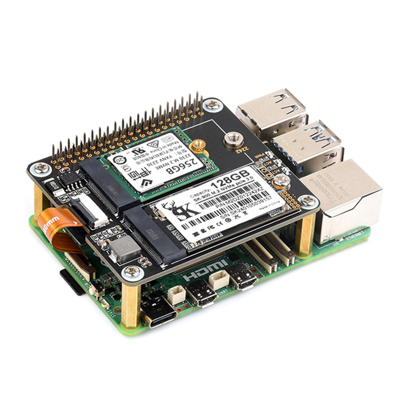 Raspberry Pi 5th Generation PCIe to Dual-Channel M.2 Adapter Board Nvme Protocol