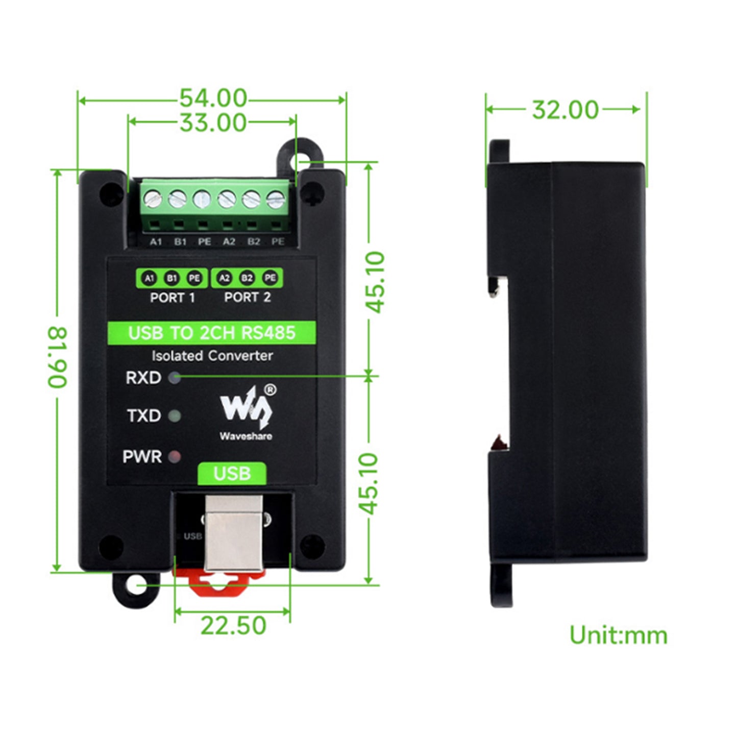 Industrial Grade Isolated USB to 2-Way RS485 Serial Port Converter FT2232HL Chip