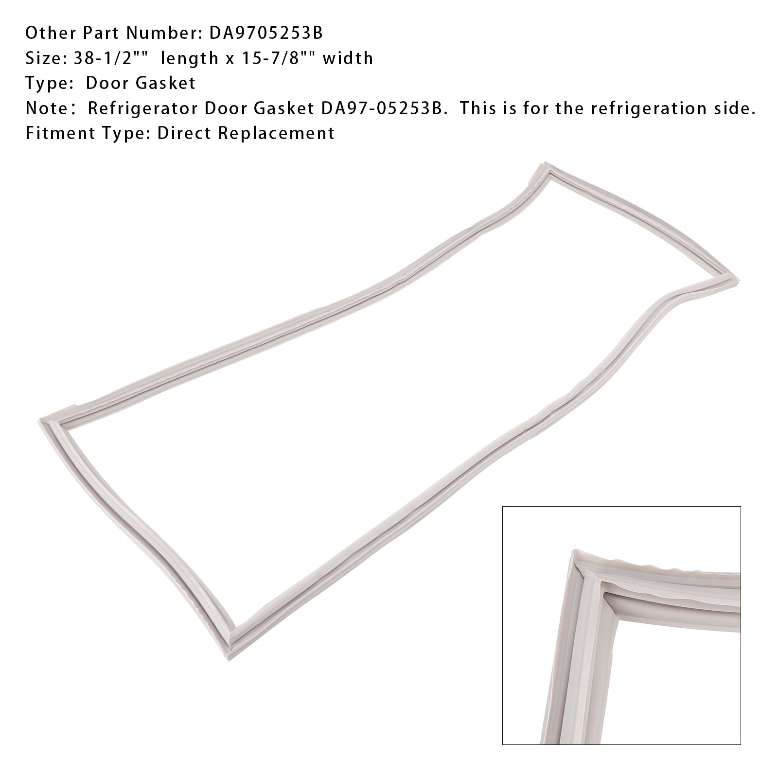 38.5" x 15.875" Refrigerator Door Gasket for Samsung RF260, RF261 & RF263 Series, Replaces DA97-05253B