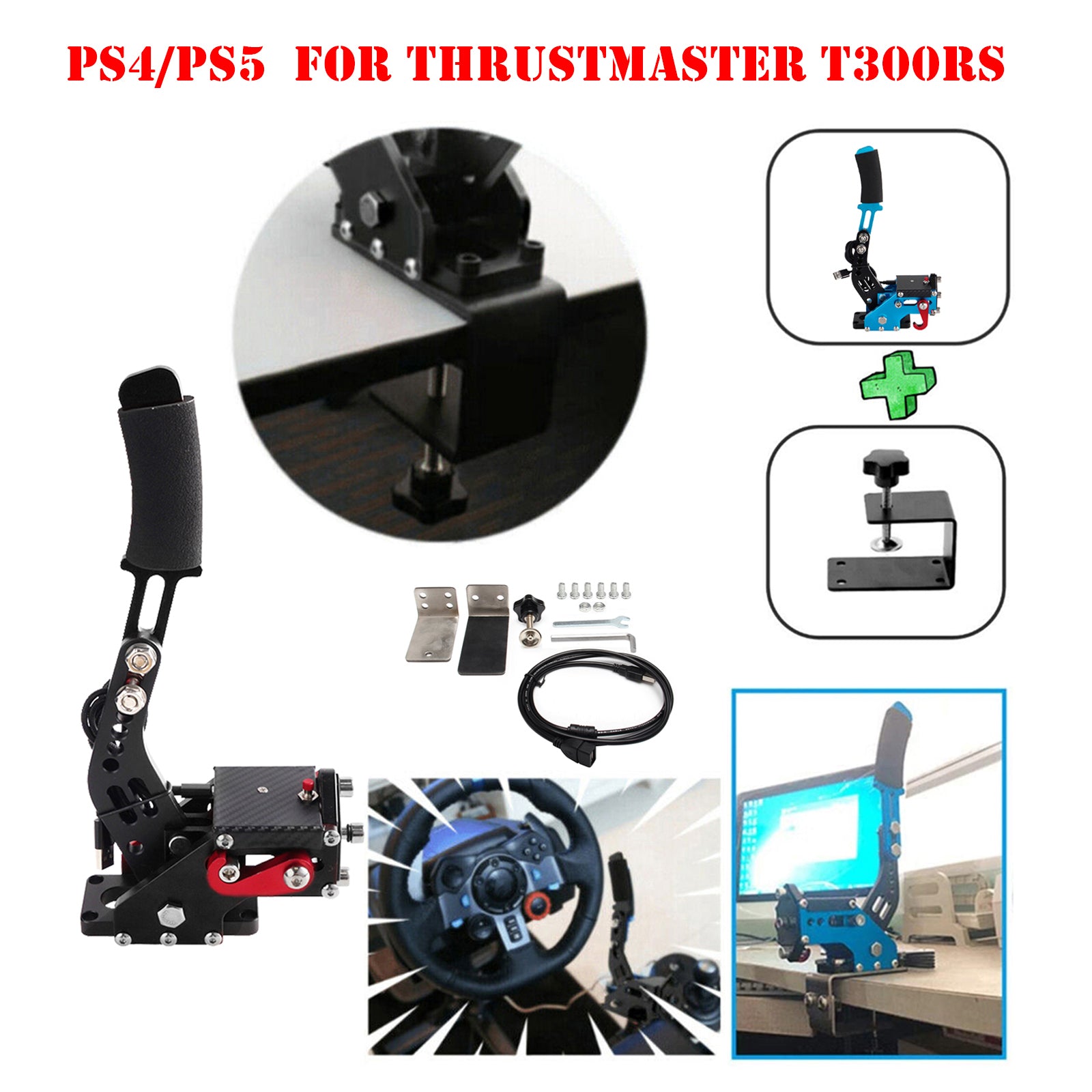14Bit PS4/PS5 USB3.0 Handbrake Kits for Racing Games Steering Wheel Stand T300RS