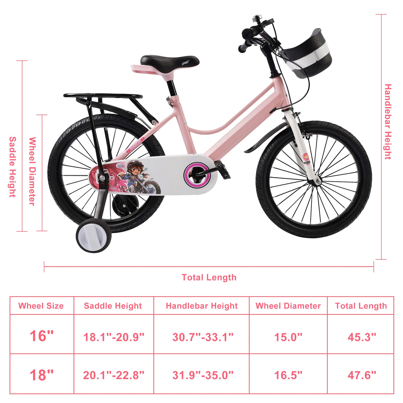 16" Kids Bike for Boys and Girls with auxiliary wheels & Rack Pink (Copy)