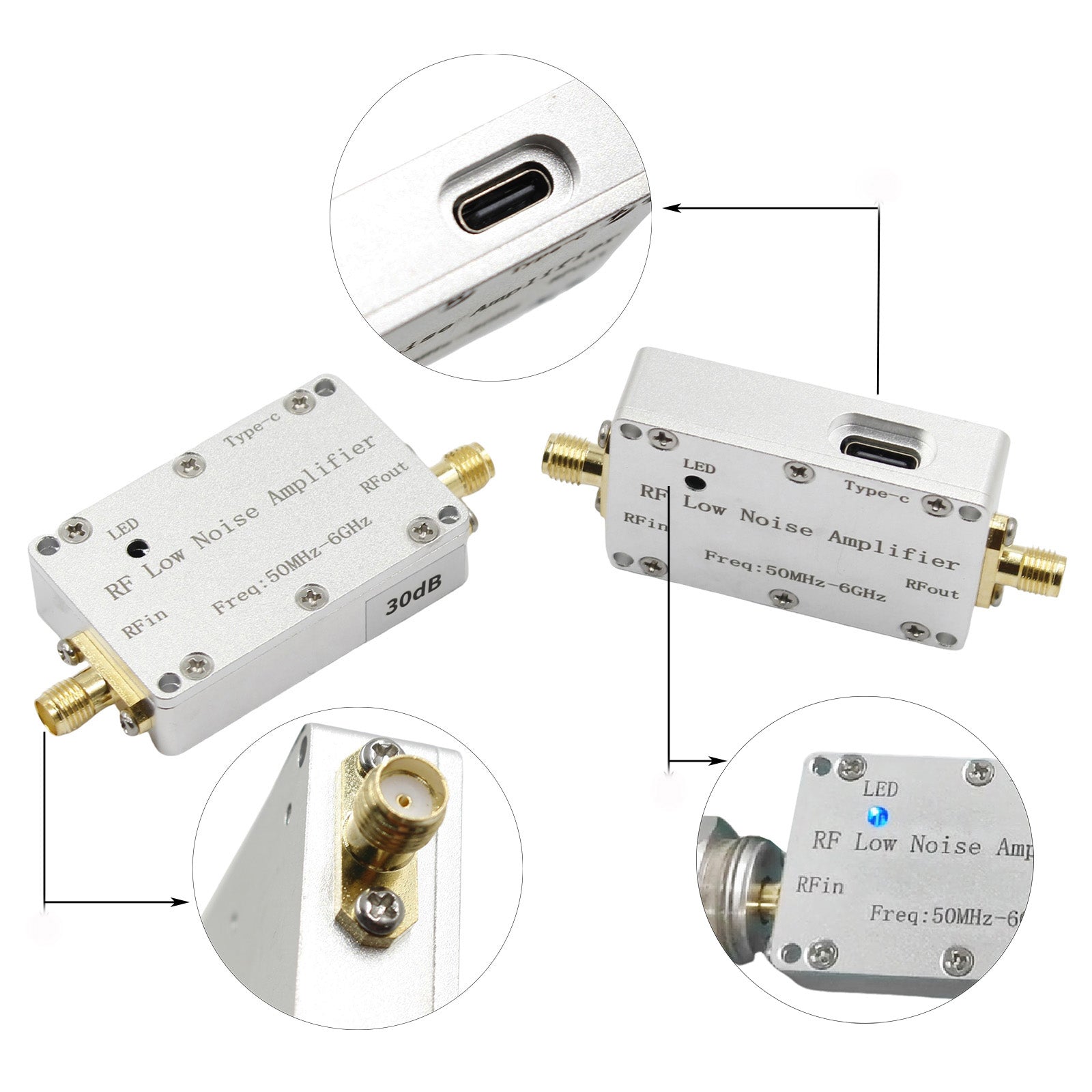 50m-6GHz Radio Frequency Low Noise Amplifier 30dB High-Gain Front LNA Signal