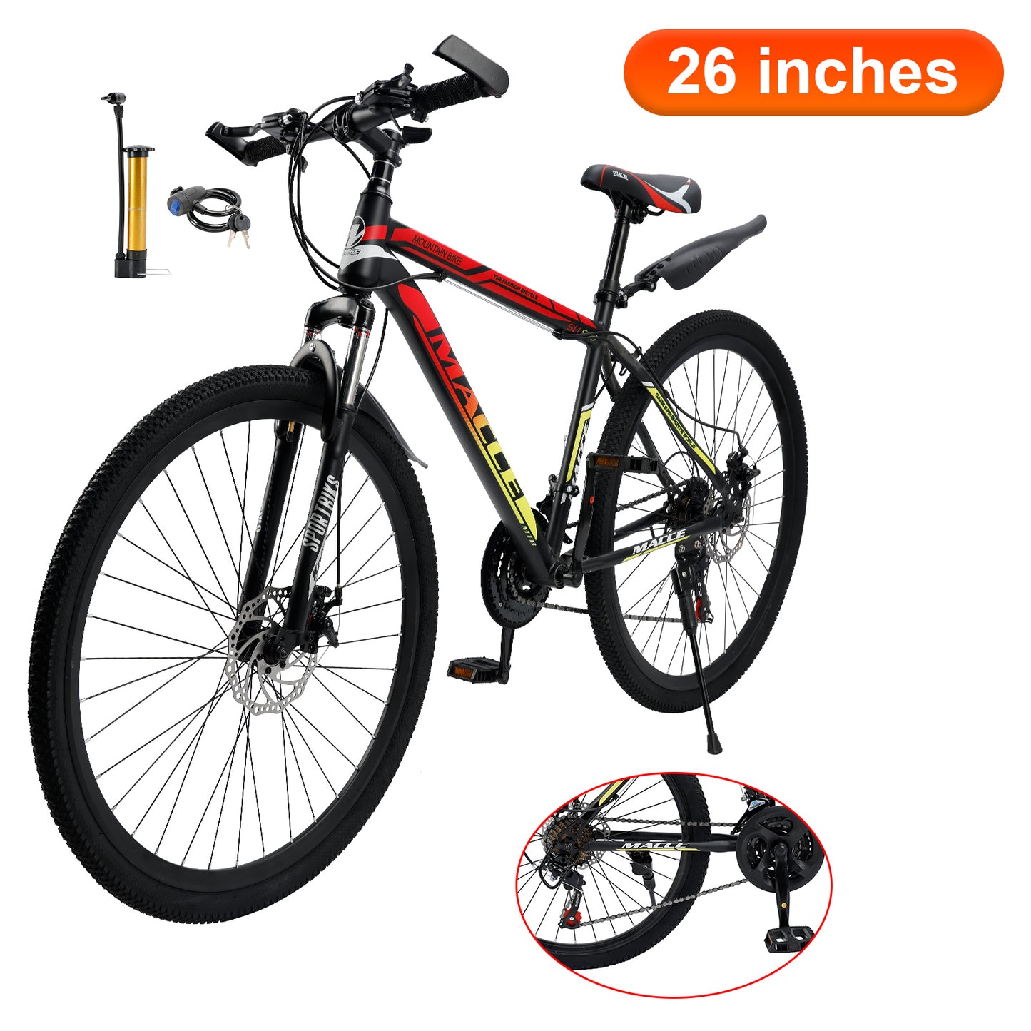 26 inch 24-Speed Mountain Bike with Suspension & Dual Disc Brakes