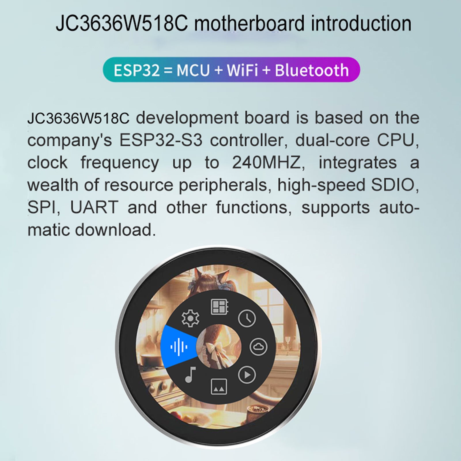 ESP32 Development Board 1.8-inch Round Screen Capacitive Touch Smart Display