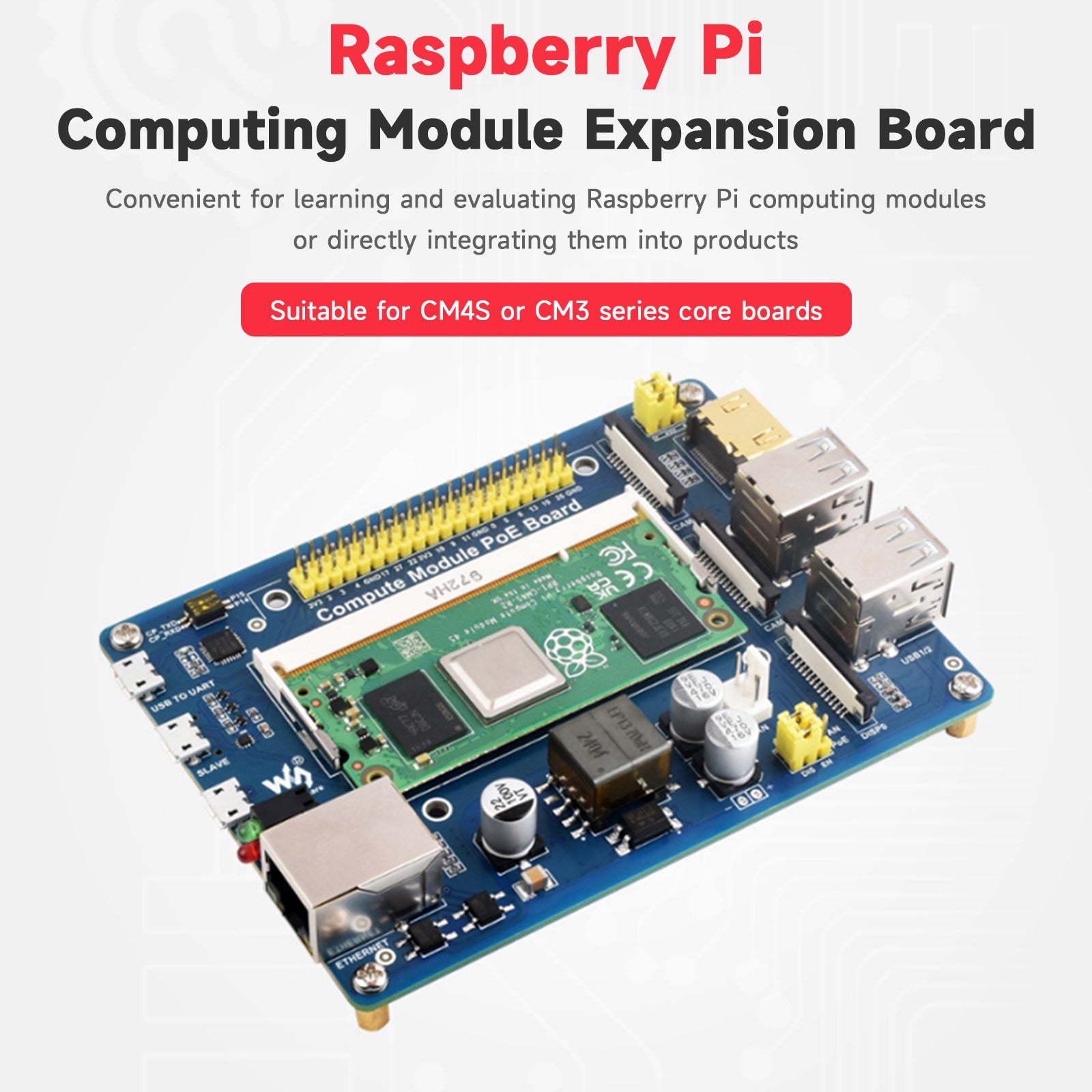 Raspberry Pi Compute Module Expansion Board CM4S/CM3/3Lite/3+ POE Power Supply