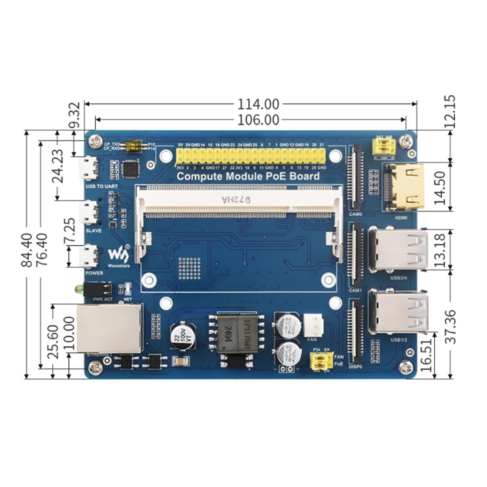 Raspberry Pi Compute Module Expansion Board CM4S/CM3/3Lite/3+ POE Power Supply