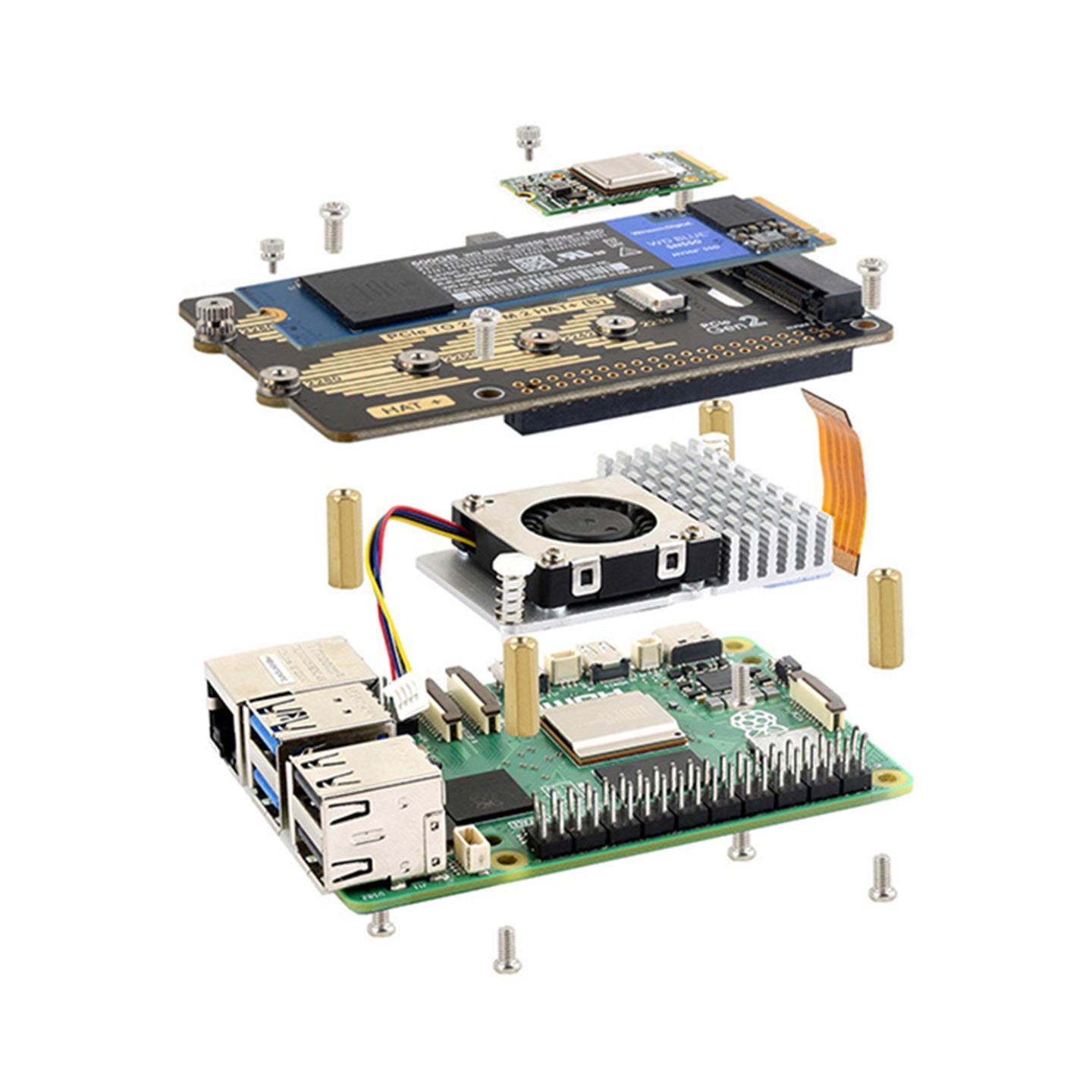 Raspberry Pi 5 PCIe Dual Channel Rotary Board Nvme Protocol Dual M.2 Hard Disk