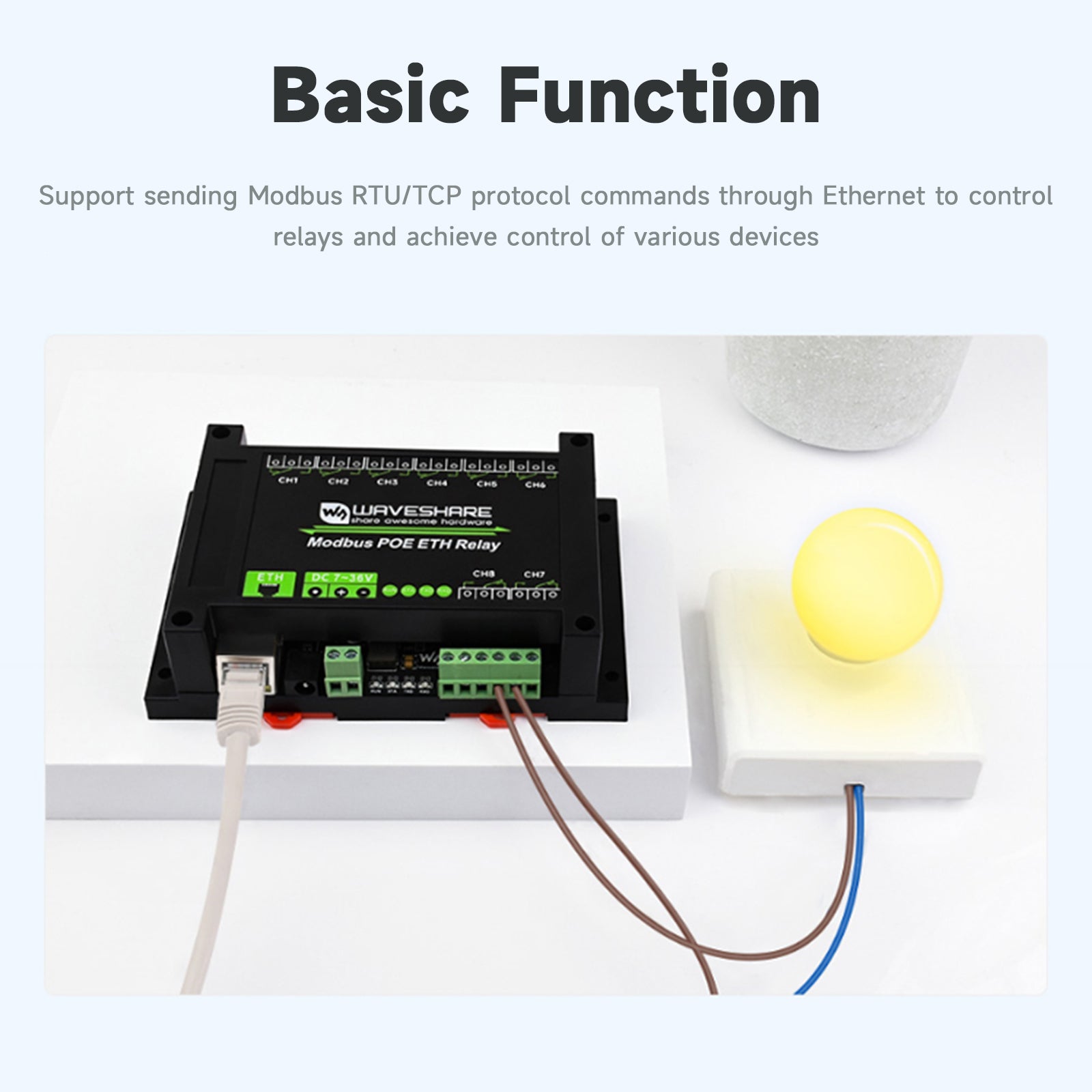 Industrial 8-Channel Ethernet Relay Module Modbus RTU/TCP Protocol Poe Ethernet