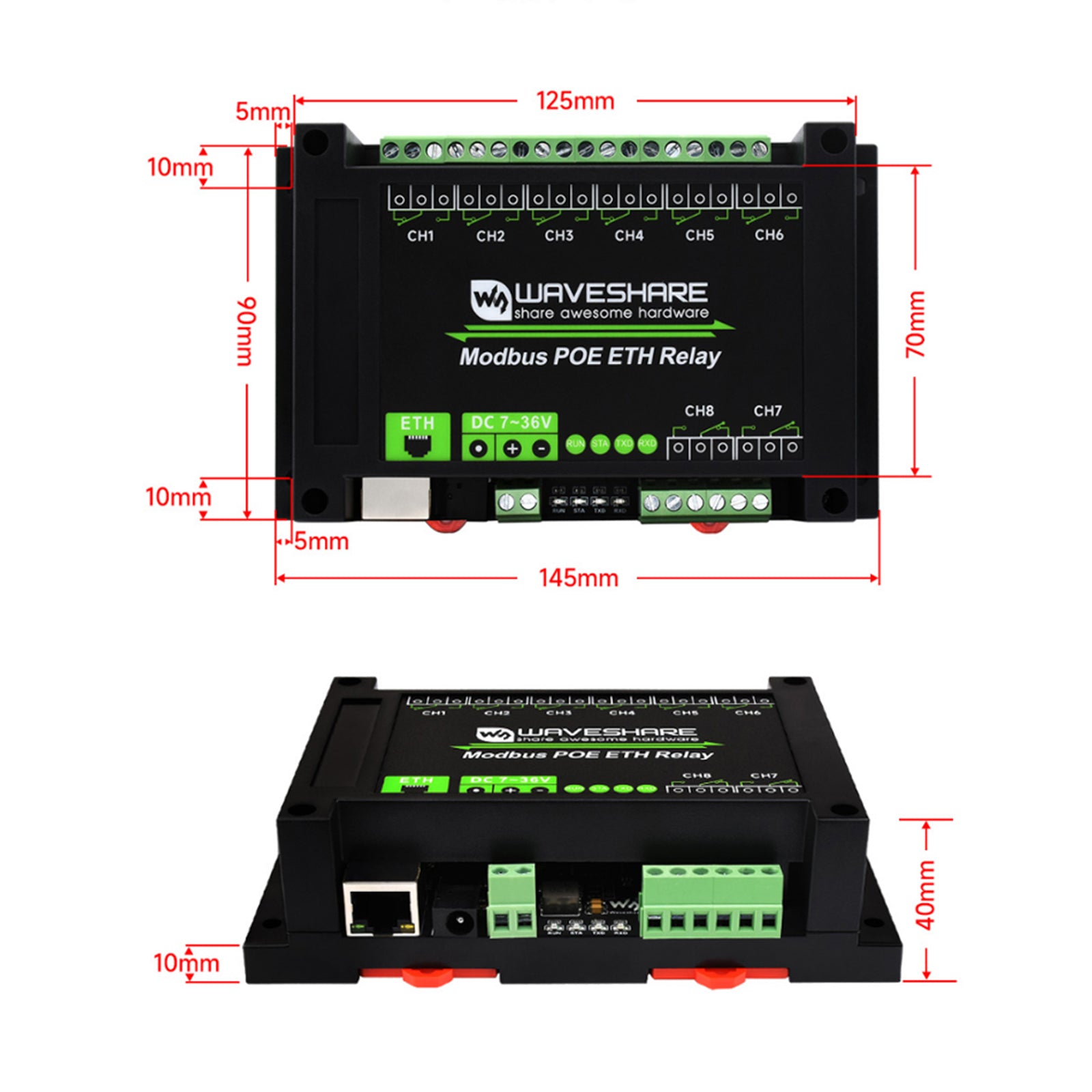 Industrial 8-Channel Ethernet Relay Module Modbus RTU/TCP Protocol Poe Ethernet