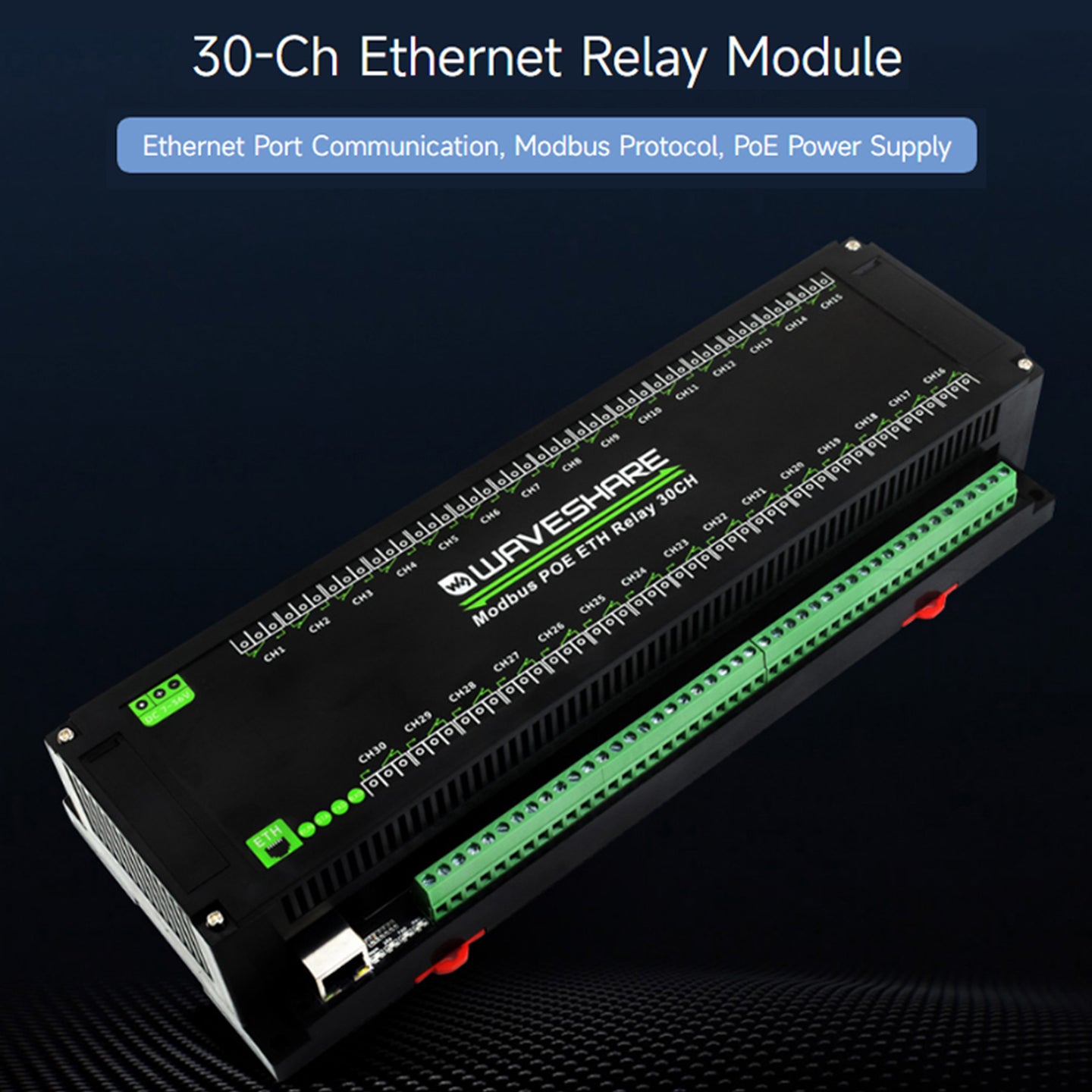 Industrial 30-Channel Ethernet Relay Module Modbus RTU/TCP Protocol Poe Ethernet