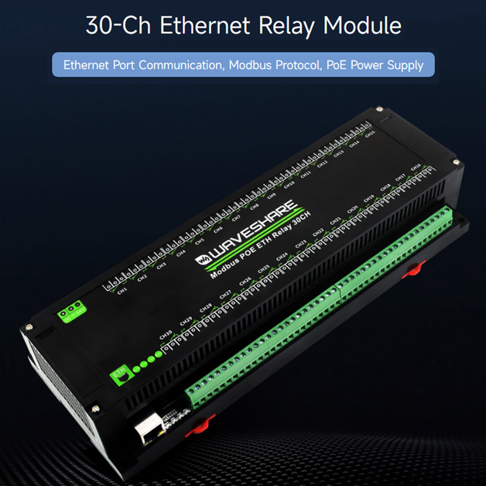 Industrial 30-Channel Ethernet Relay Module Modbus RTU/TCP Protocol Poe Ethernet