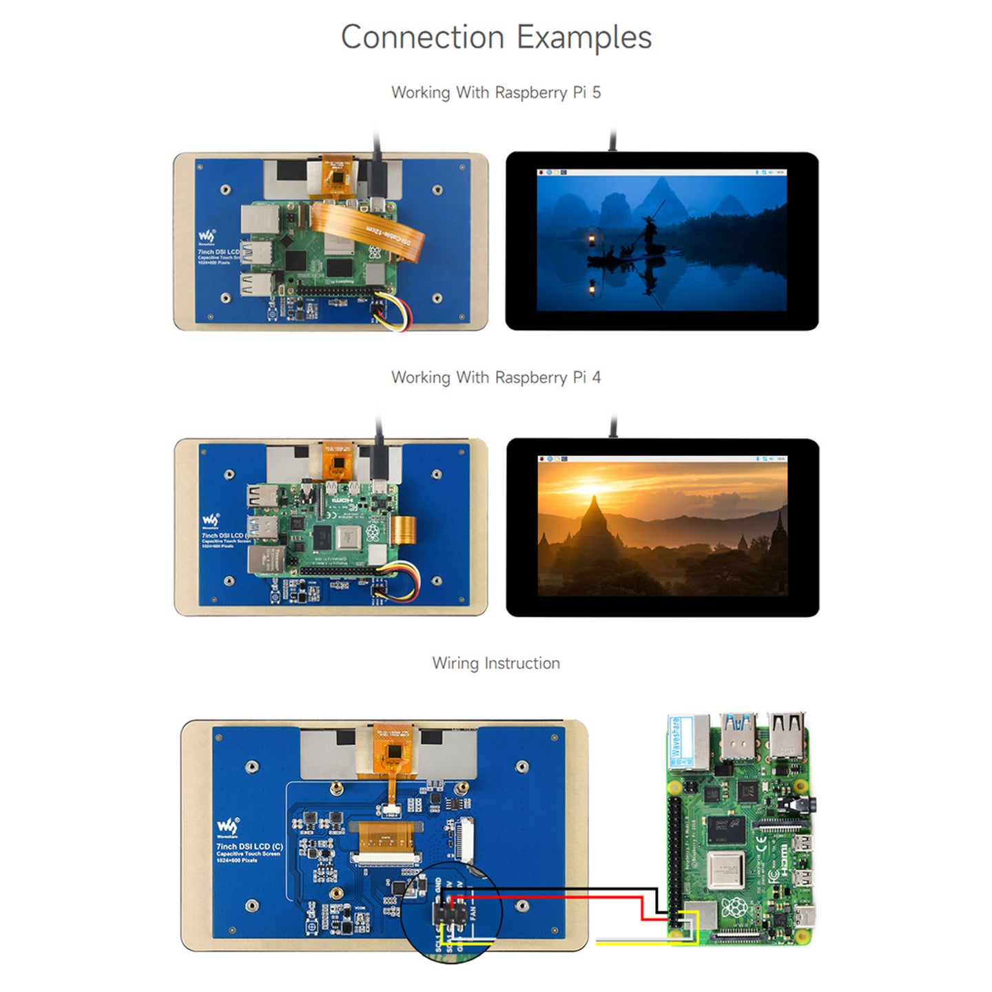 Raspberry Pi 7-inch IPS Capacitive 5-Point Touch Screen 1024¡Á600 Pixels Pi5/4B