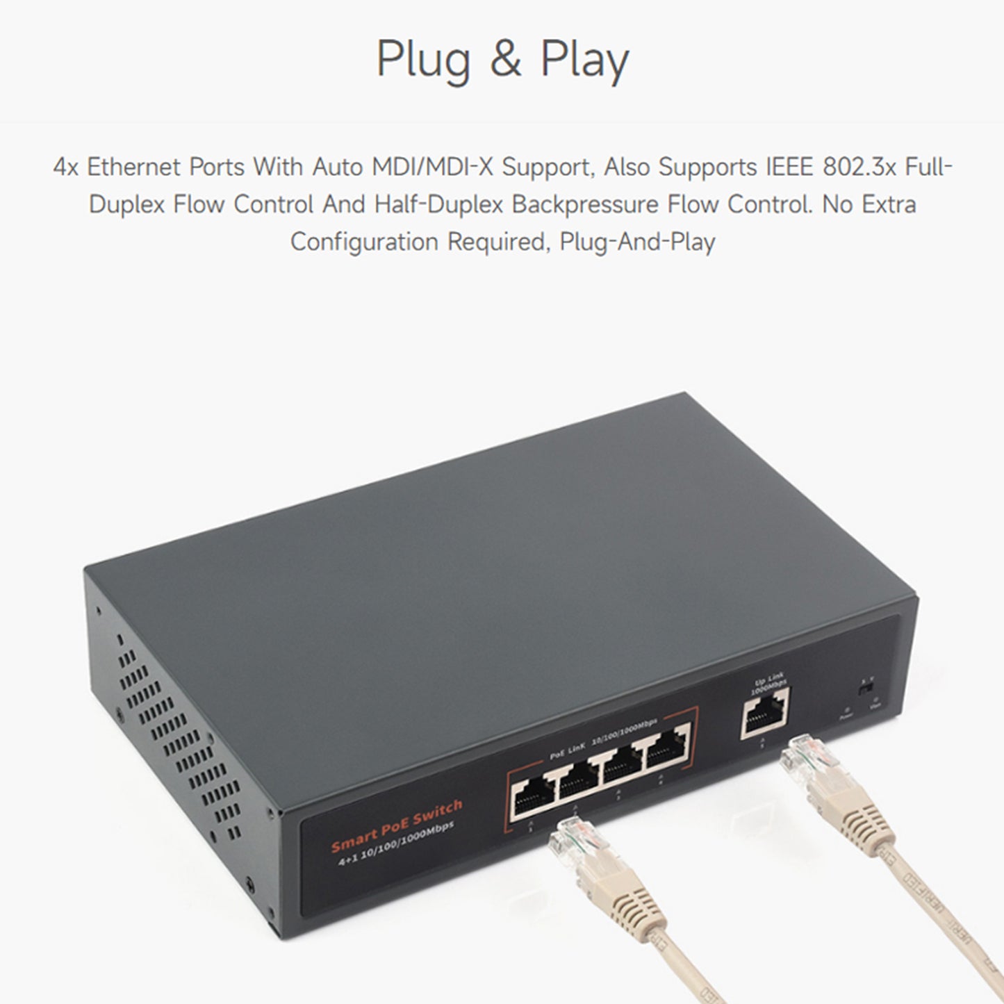 120W Gigabit Ethernet Poe Switch 10/100/1000M Port Adaptive Plug 4 Network Ports