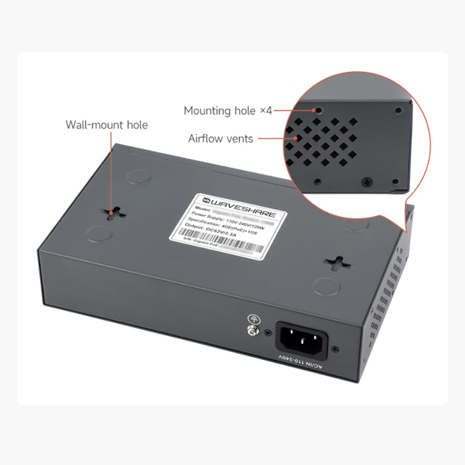 120W Gigabit Ethernet Poe Switch 10/100/1000M Port Adaptive Plug 4 Network Ports