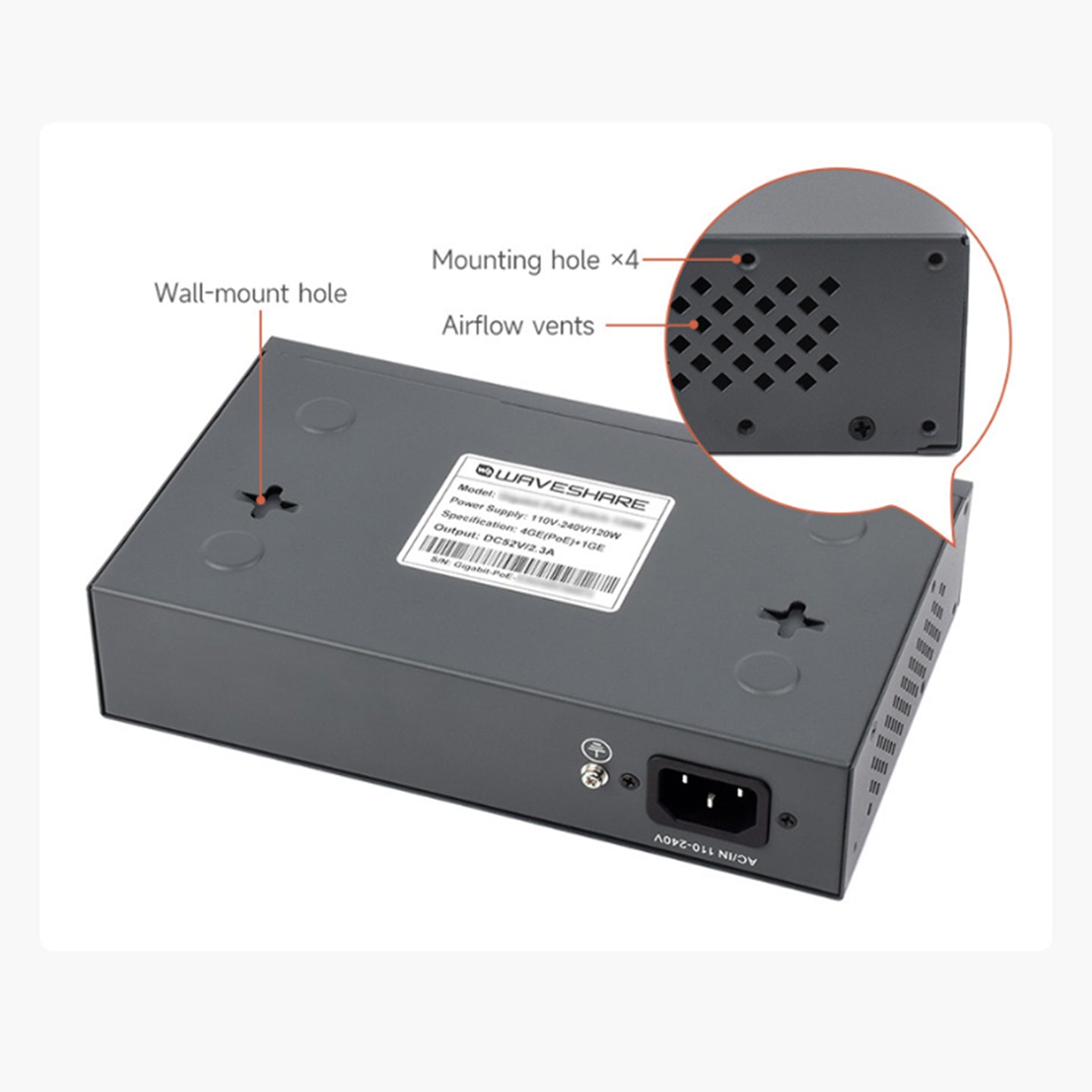 120W Gigabit Ethernet Poe Switch 10/100/1000M Port Adaptive Plug 4 Network Ports