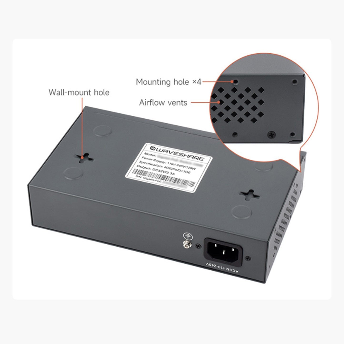 120W Gigabit Ethernet Poe Switch 10/100/1000M Port Adaptive Plug 4 Network Ports