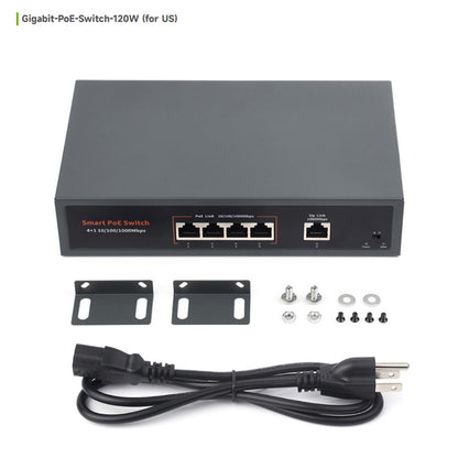 120W Gigabit Ethernet Poe Switch 10/100/1000M Port Adaptive Plug 4 Network Ports