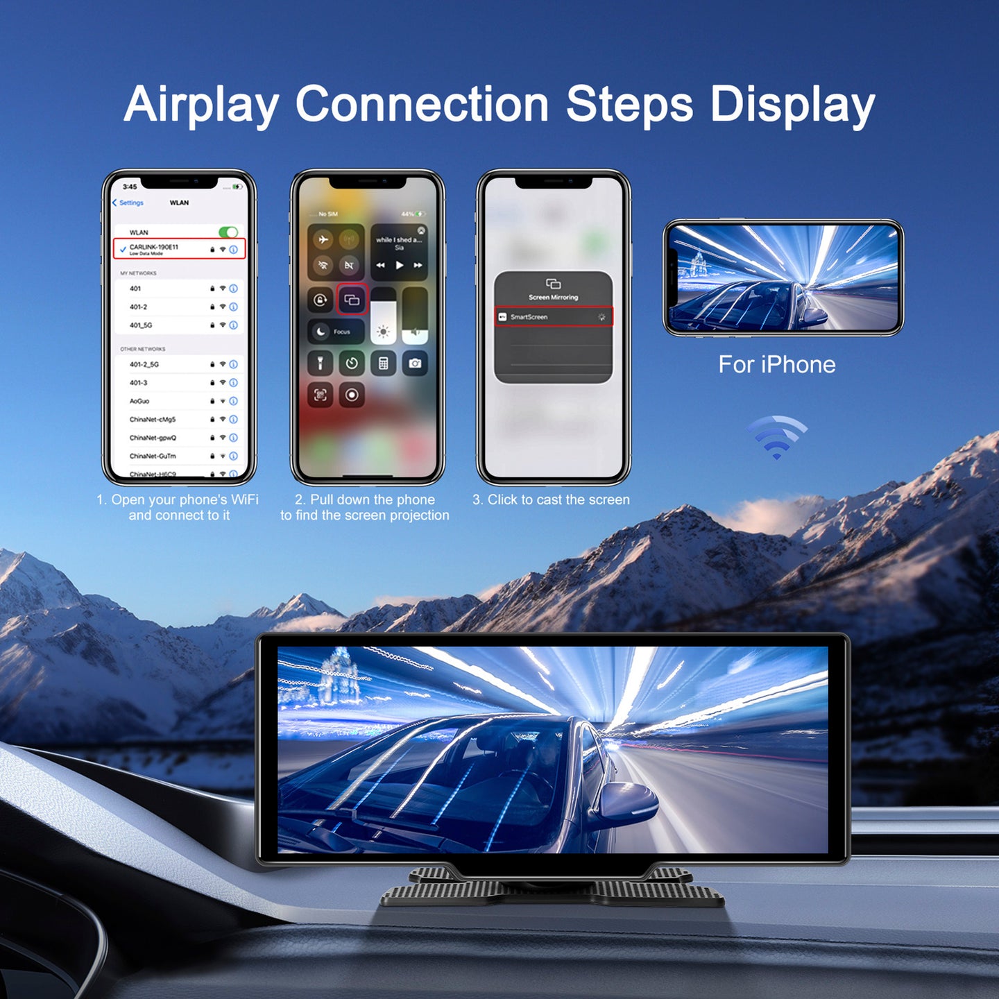 10.26" Portable Bluetooth Car Navigation Wireless Carplay Car Radio AHD Camera
