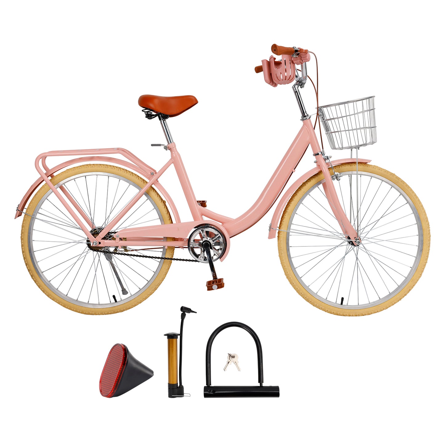 24/26 inch Women City Bicycle Beach Cruiser Bike with Basket & Rack