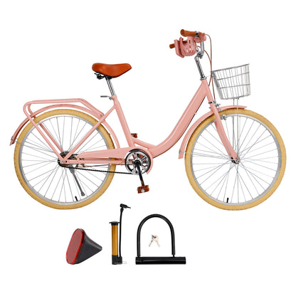 24/26 inch Women City Bicycle Beach Cruiser Bike with Basket & Rack