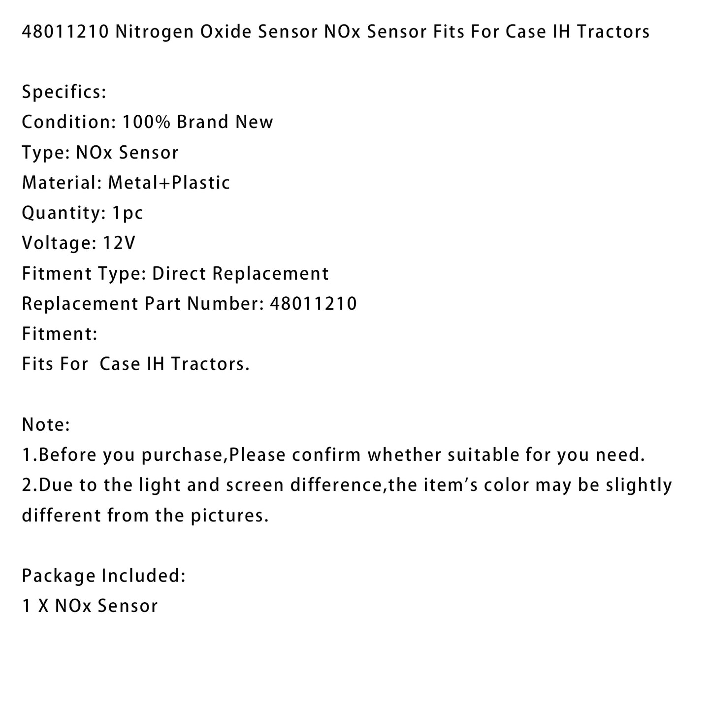 48011210 Nox Nitrogen Oxide Sensor For Case IH Tractors