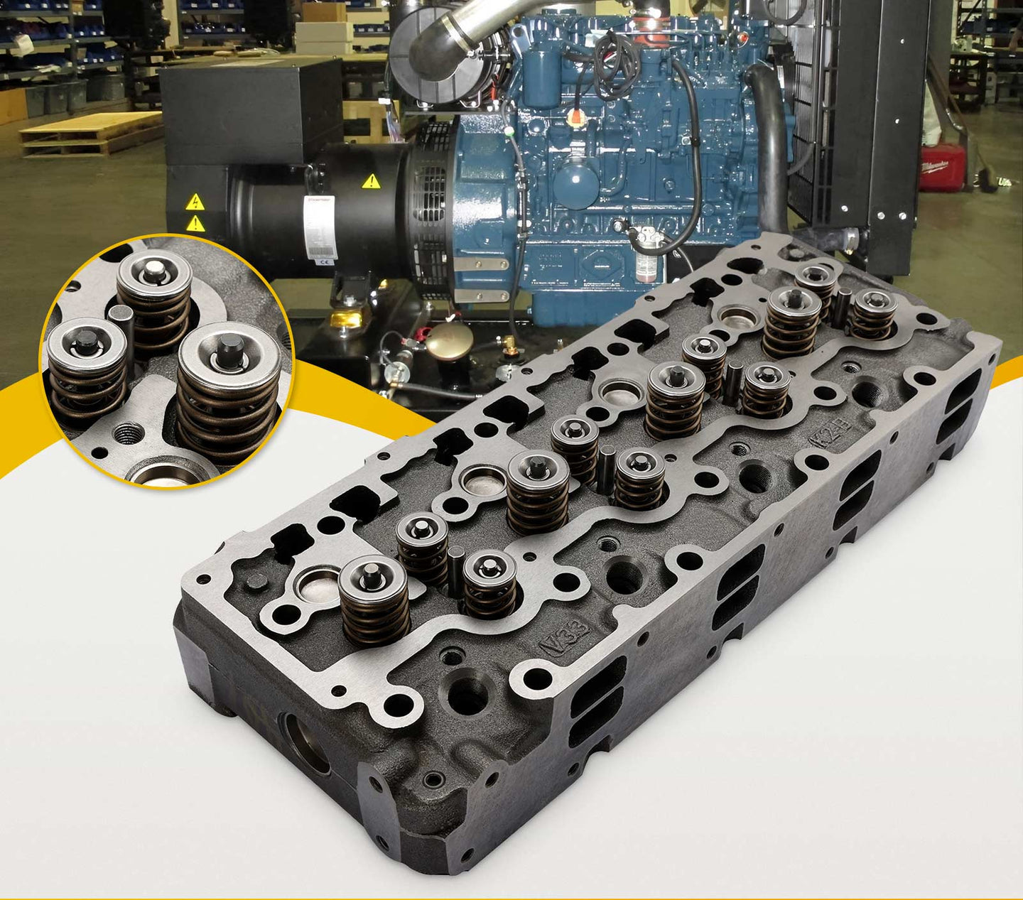 Complete Cylinder Head & Gasket Kit for Kubota V3300 Engine, Fits Bobcat S650, T650 & Case 445, with 12 Valves