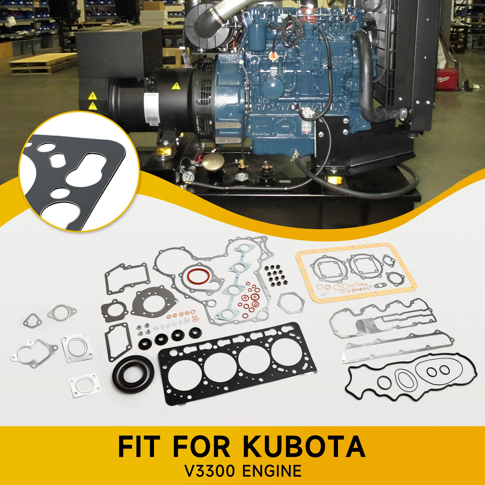 Complete Cylinder Head & Gasket Kit for Kubota V3300 Engine, Fits Bobcat S650, T650 & Case 445, with 12 Valves