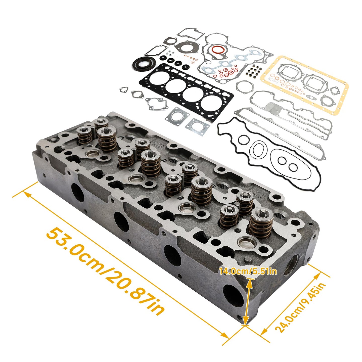 Complete Cylinder Head & Gasket Kit for Kubota V3300 Engine, Fits Bobcat S650, T650 & Case 445, with 12 Valves