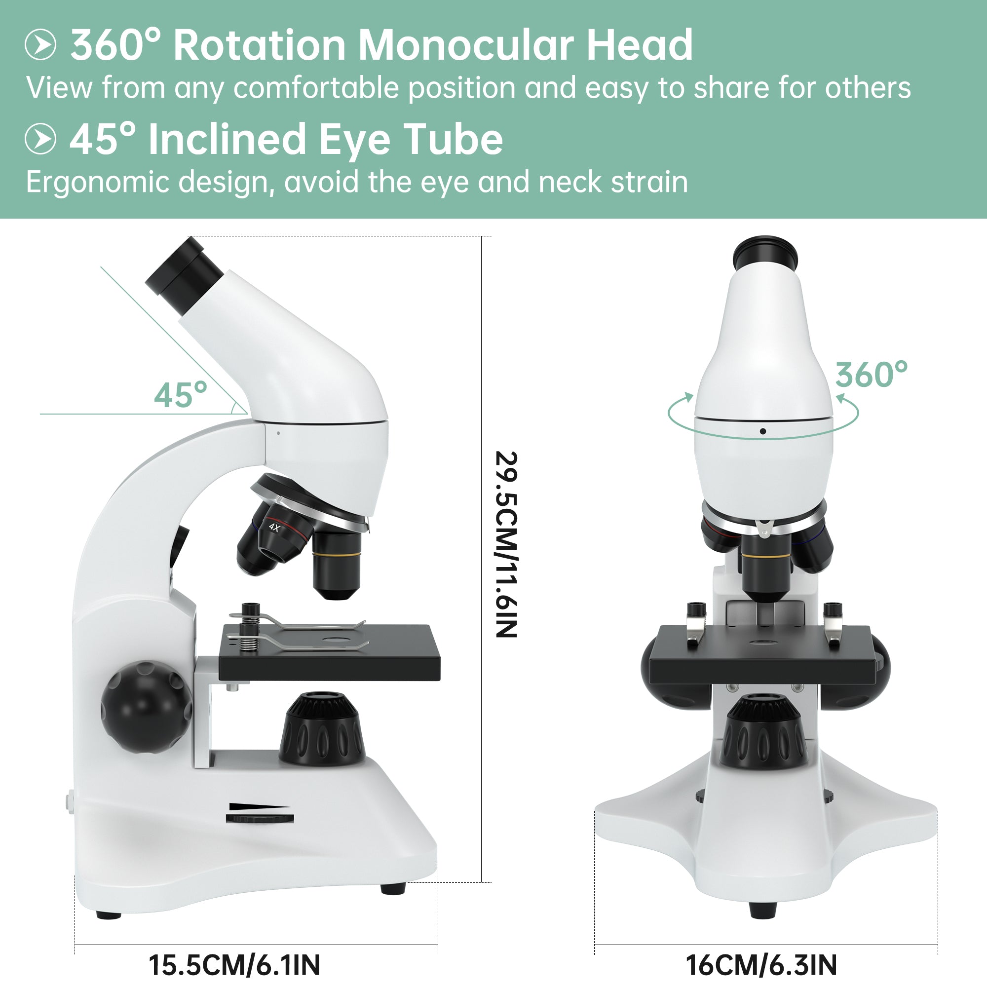 Compound Monocular Microscope For Adults Students 40X-2000X Magnification