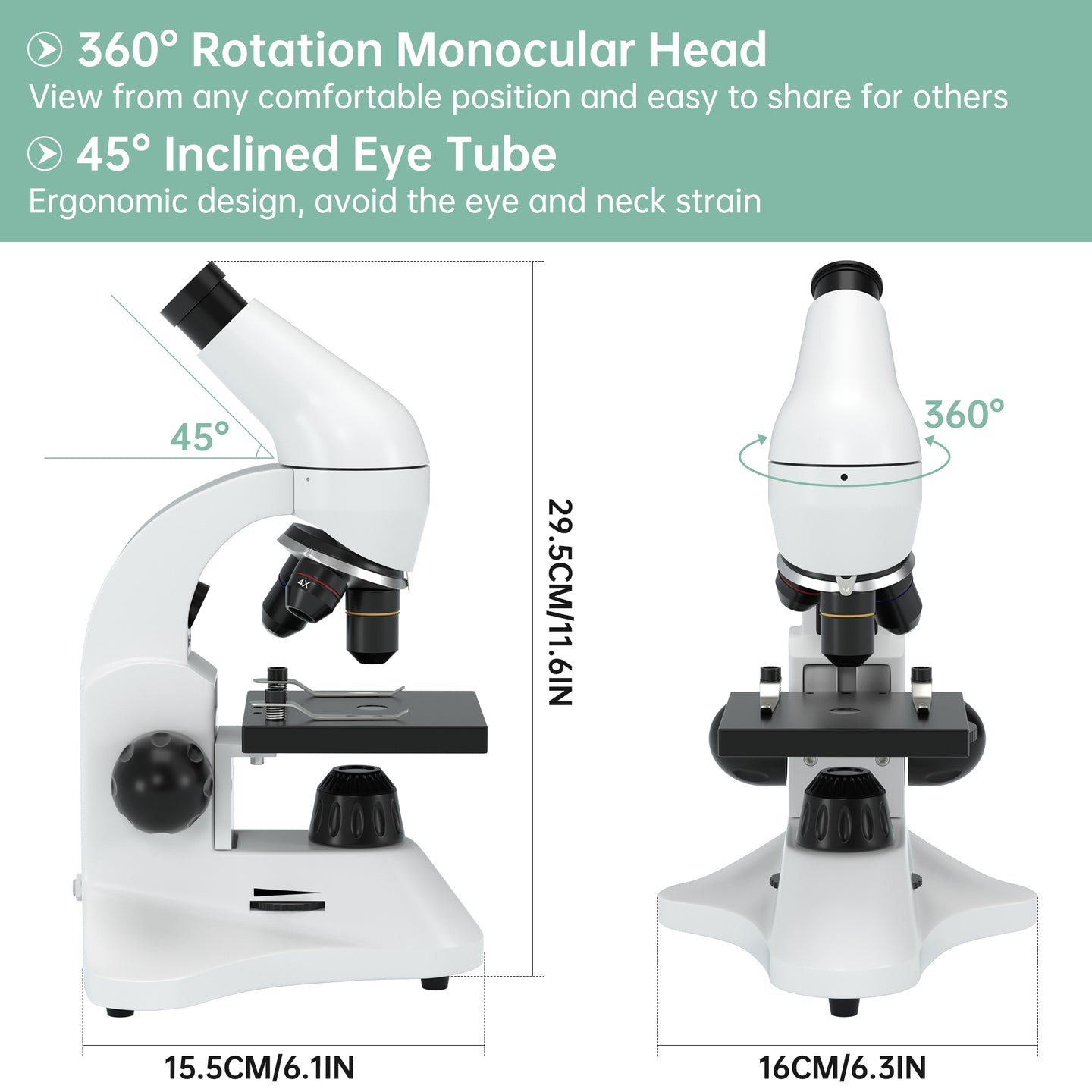 Compound Monocular Microscope For Adults Students 40X-2000X Magnification