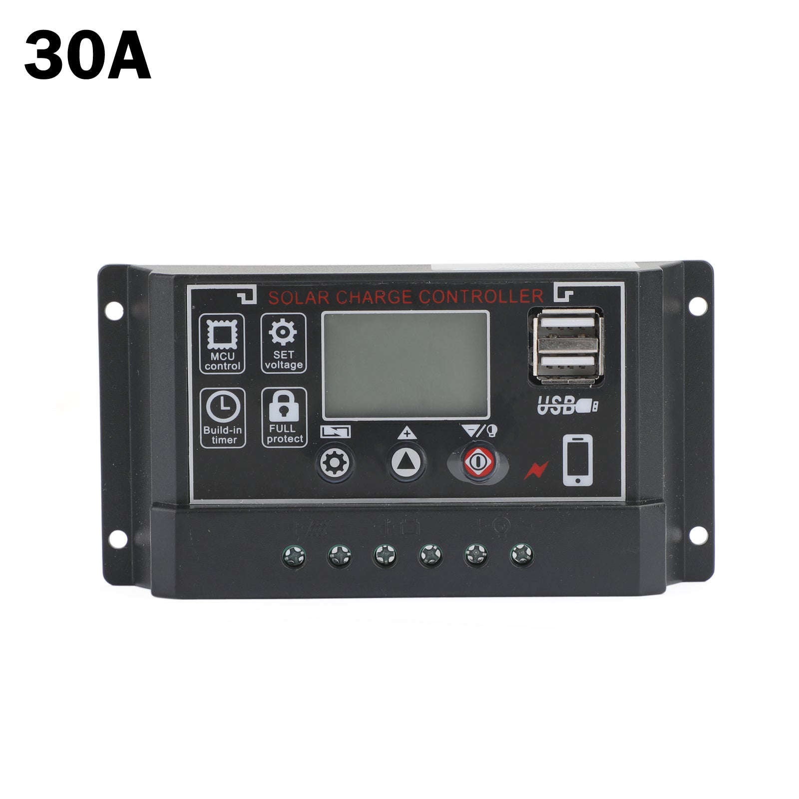 30A 12V/24V Solar Panel Battery Regulator Charge Controller PWM 4-Stage Dual USB