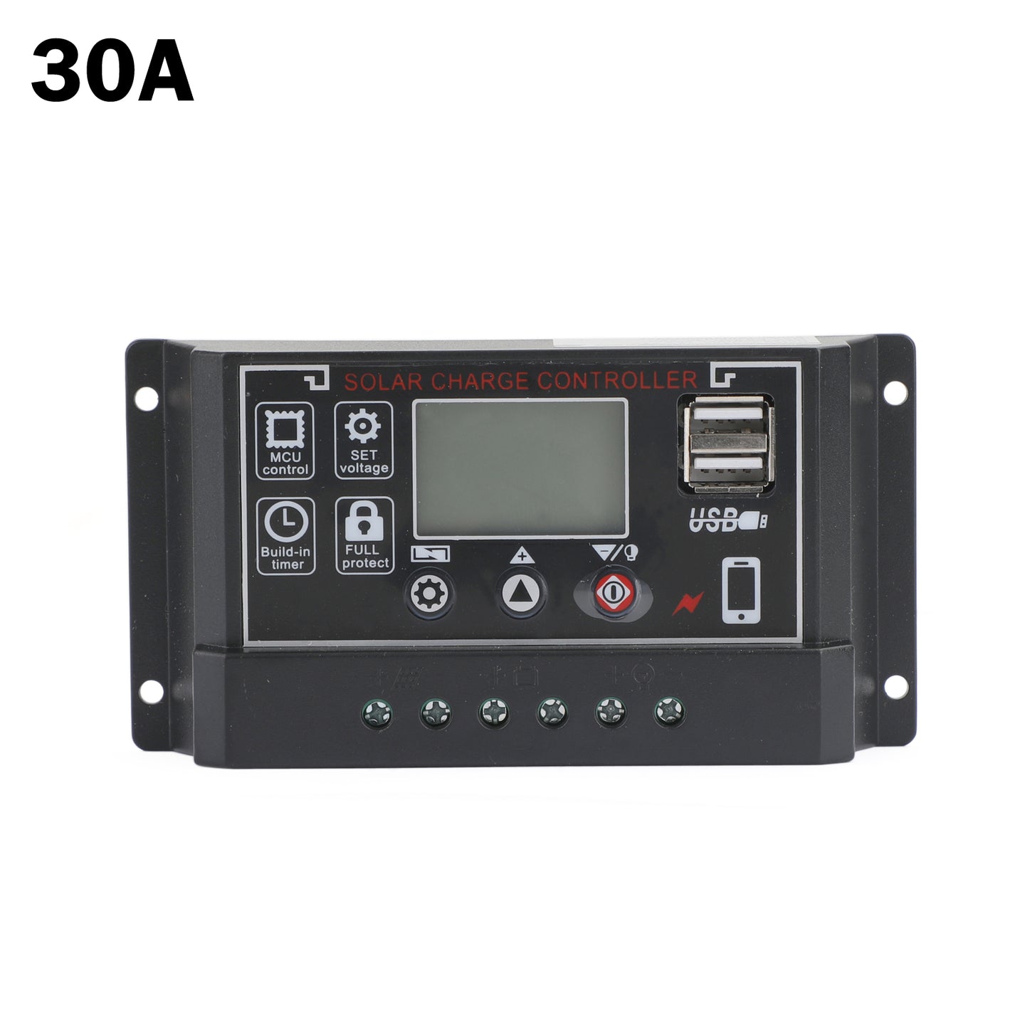 30A 12V/24V Solar Panel Battery Regulator Charge Controller PWM 4-Stage Dual USB
