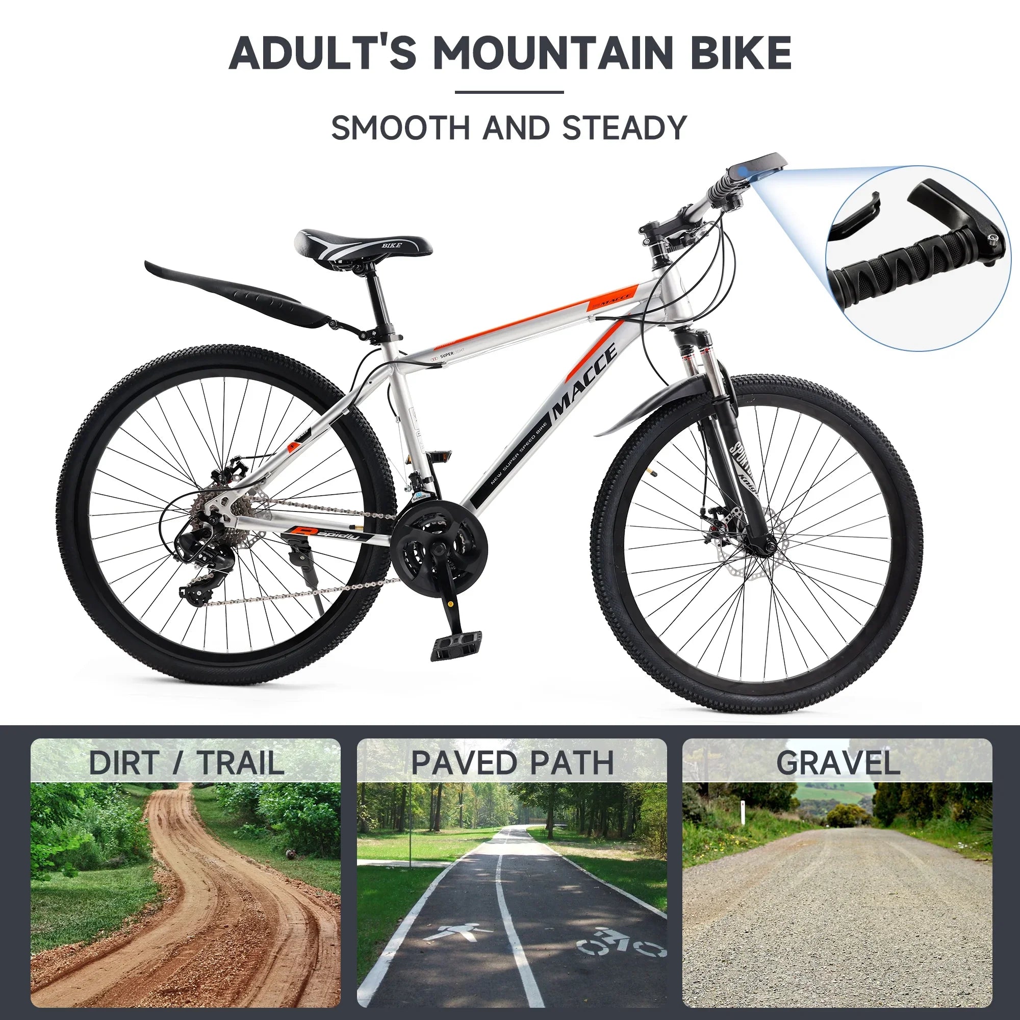 Silver 26 inch wheels 27 speed double disc brake mountain bike (Copy)