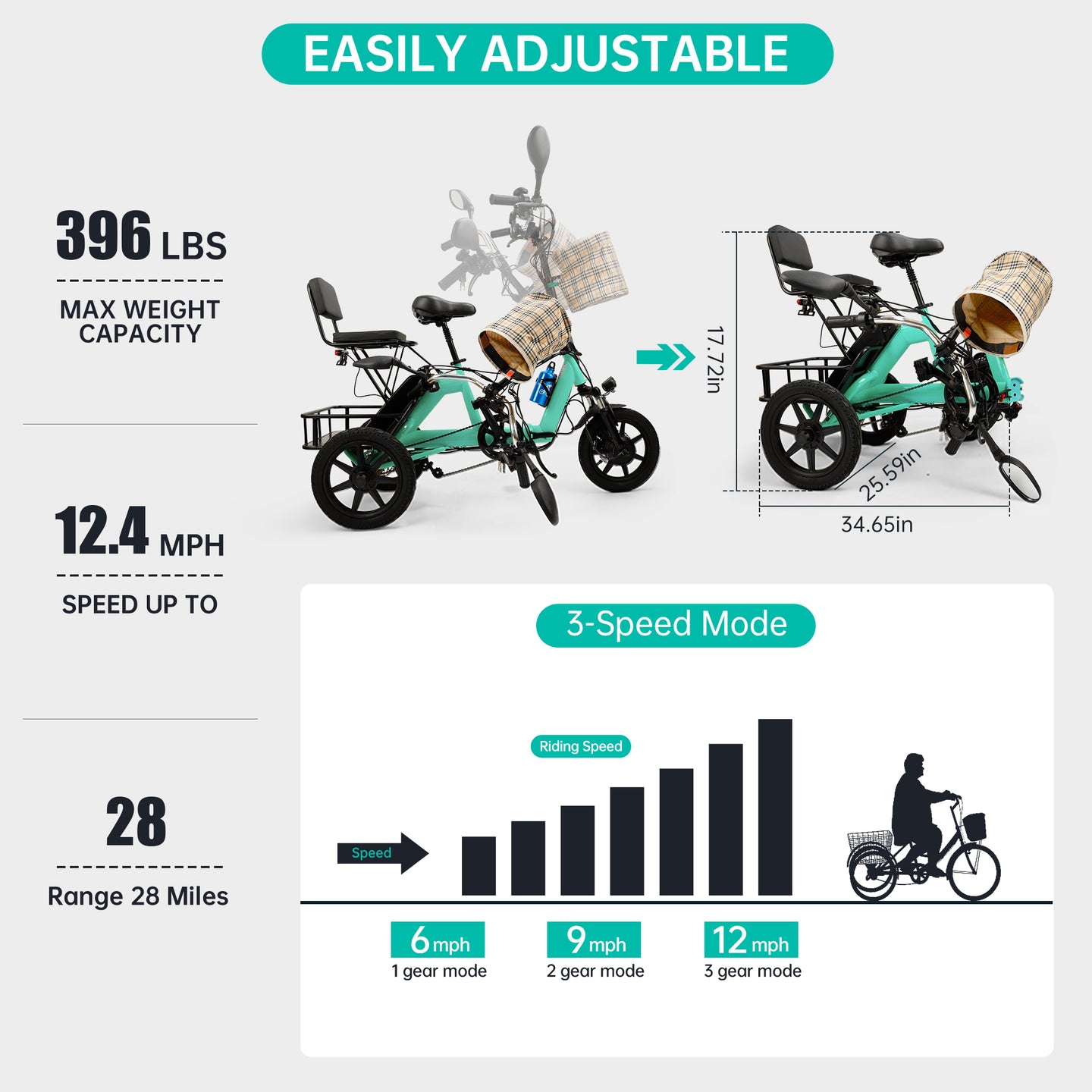 3 Wheel E-Trike Electric tricycle for Adult Folding Motorized 48V 350W