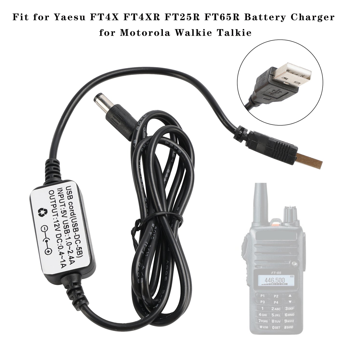 FT4XR/FT65R-USB DC Charger Cable Charger For Yaesu FT4X FT4XR FT25R FT65R Radio