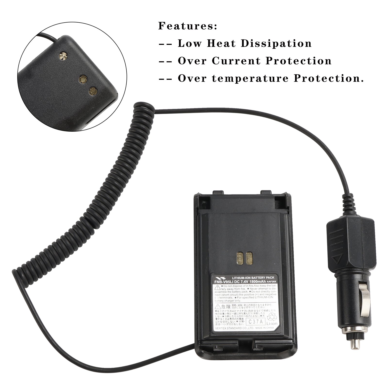 FNB-V95/V96 Car Charger 12V/24V Battery Eliminator For Vertex VX-350 VX351 VX354