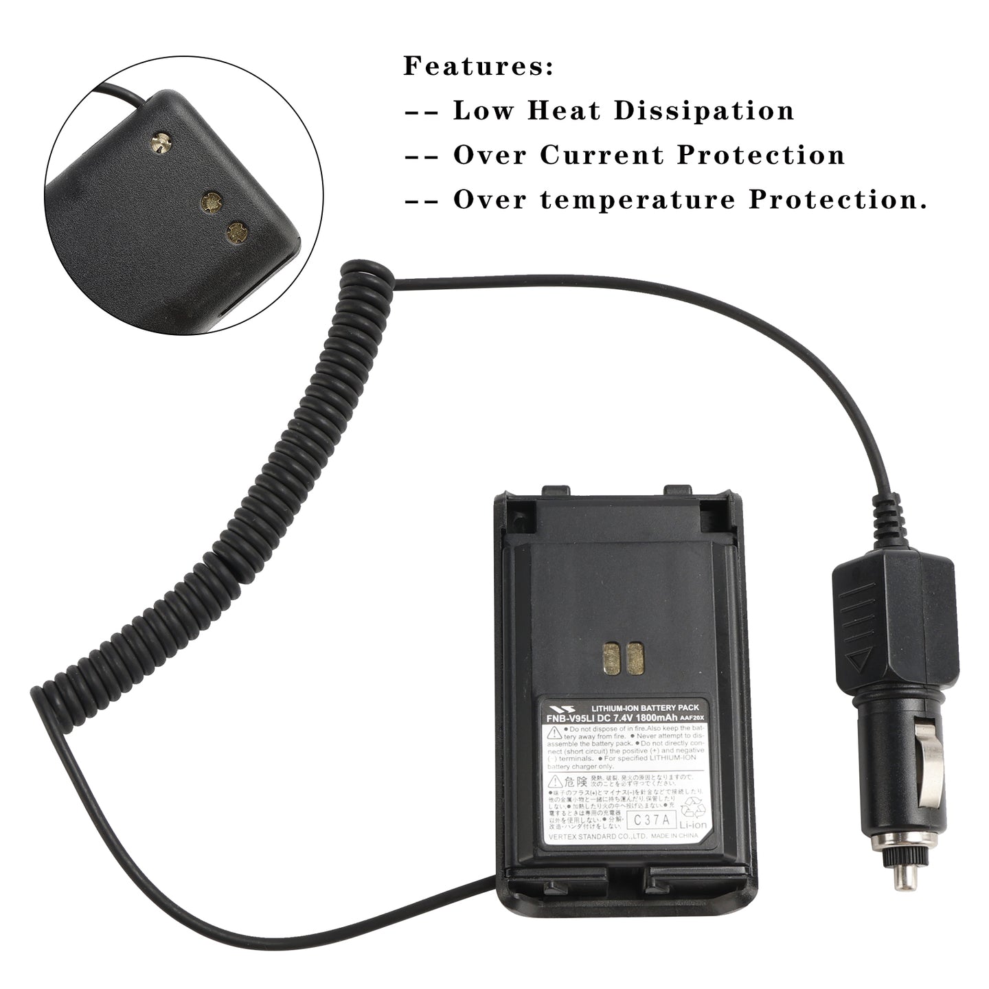 FNB-V95/V96 Car Charger 12V/24V Battery Eliminator For Vertex VX-350 VX351 VX354